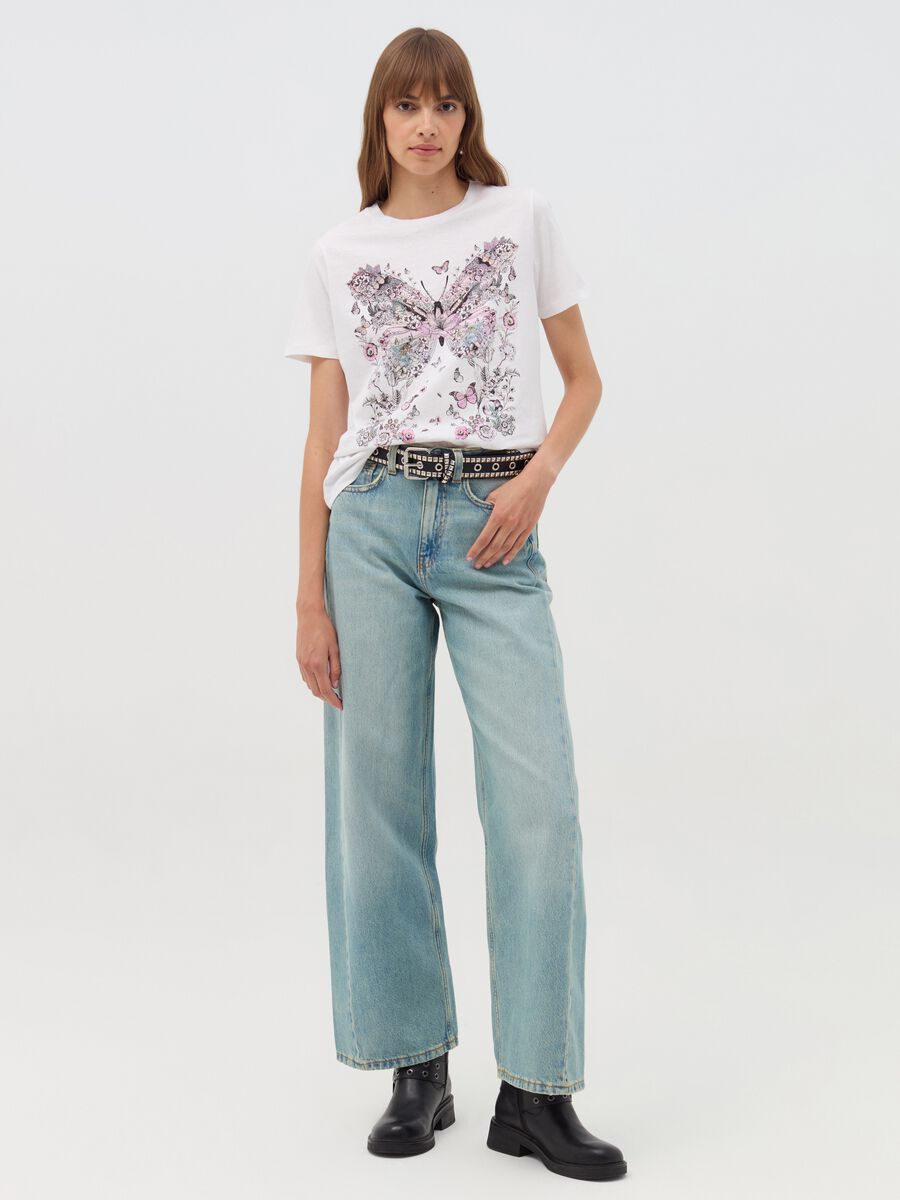 T-shirt with flowers and butterflies print_1