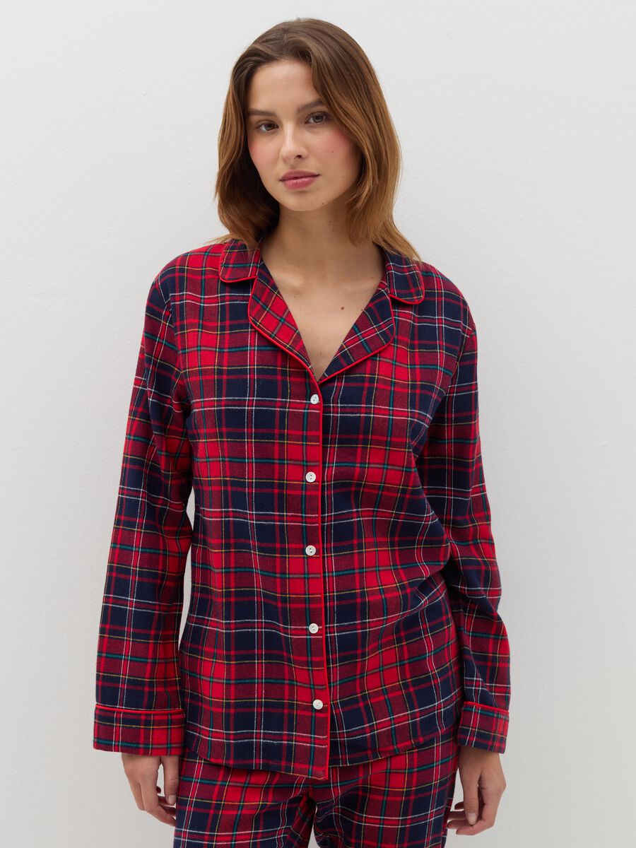 Pigiama lungo in flanella fantasia tartan_1