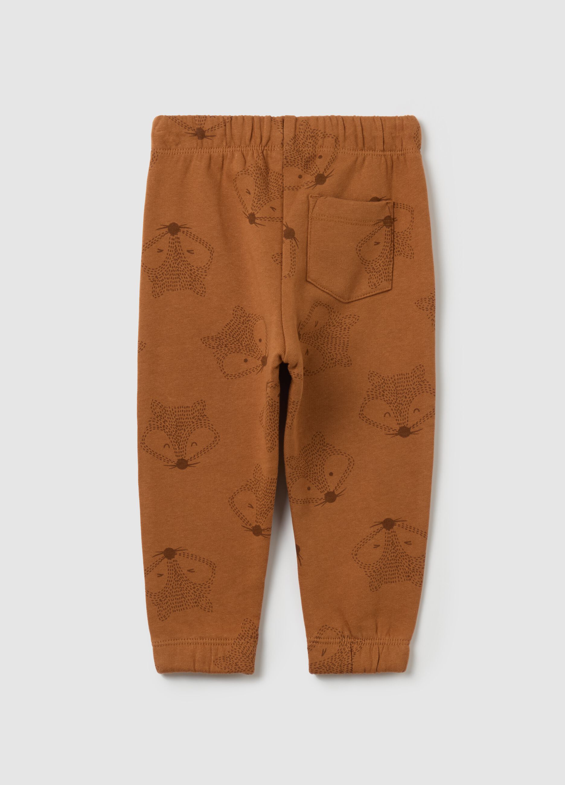 Fleece joggers with drawstring and foxes print