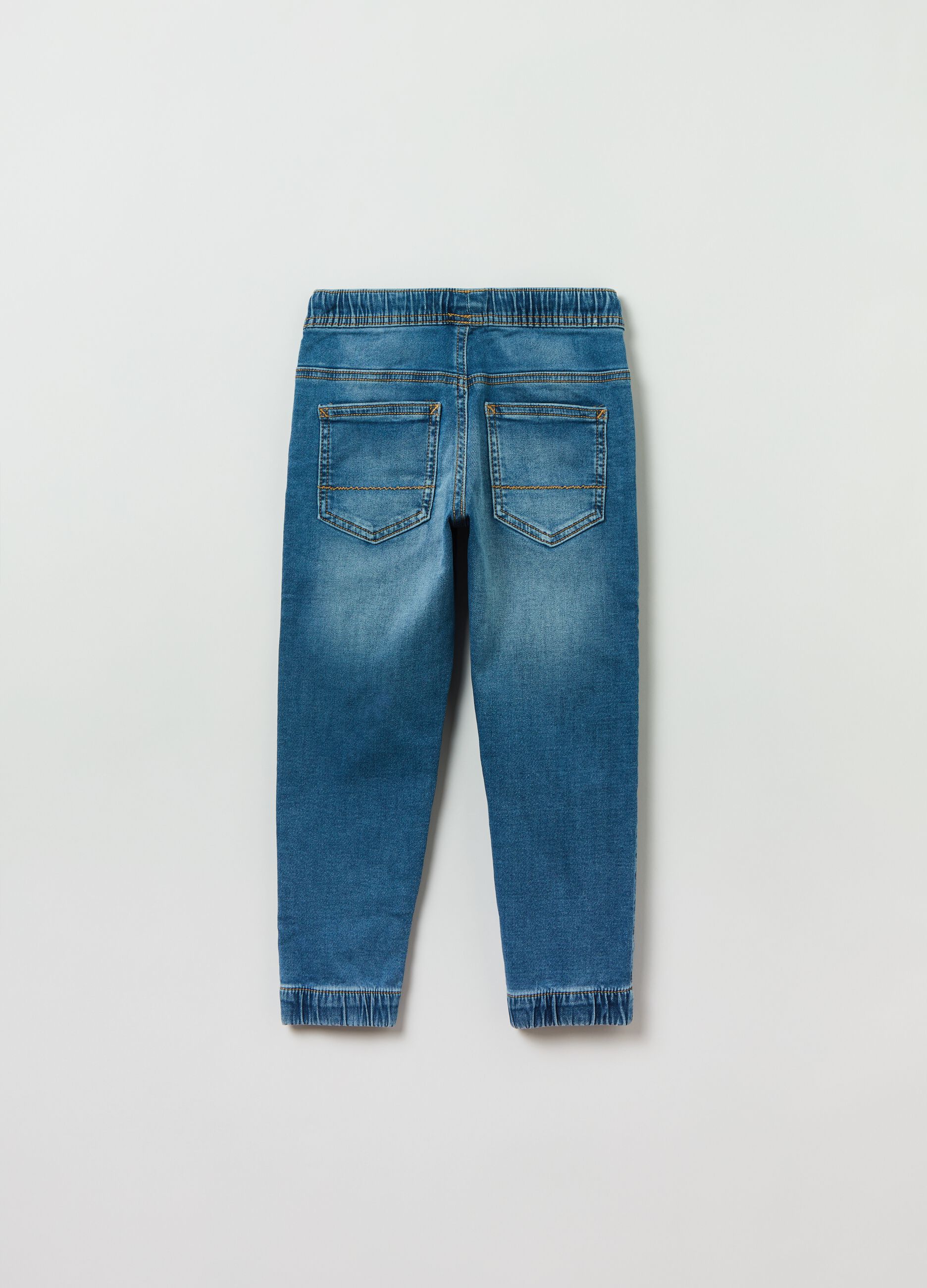 Denim joggers with drawstring