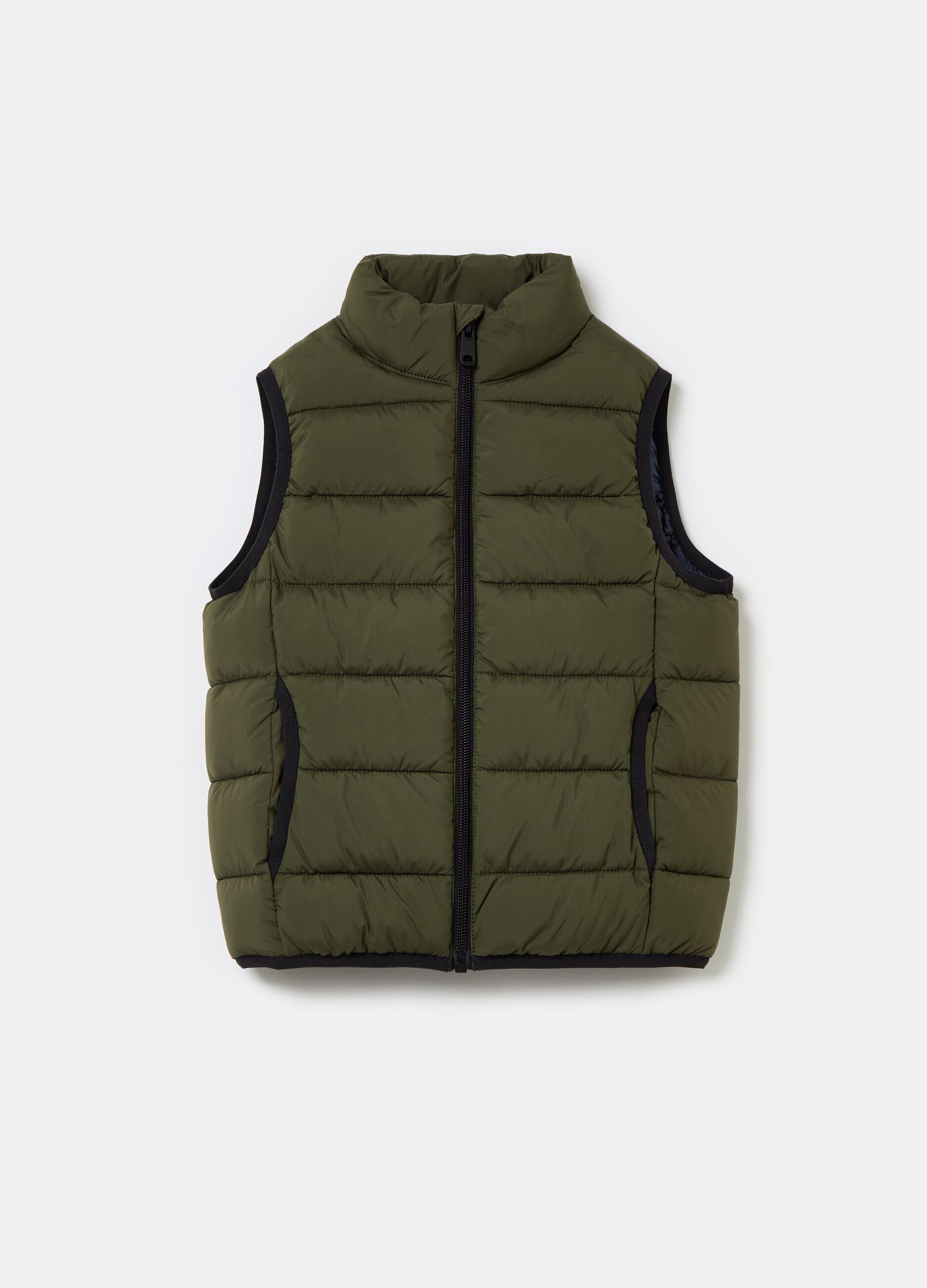 Full-zip quilted gilet with print