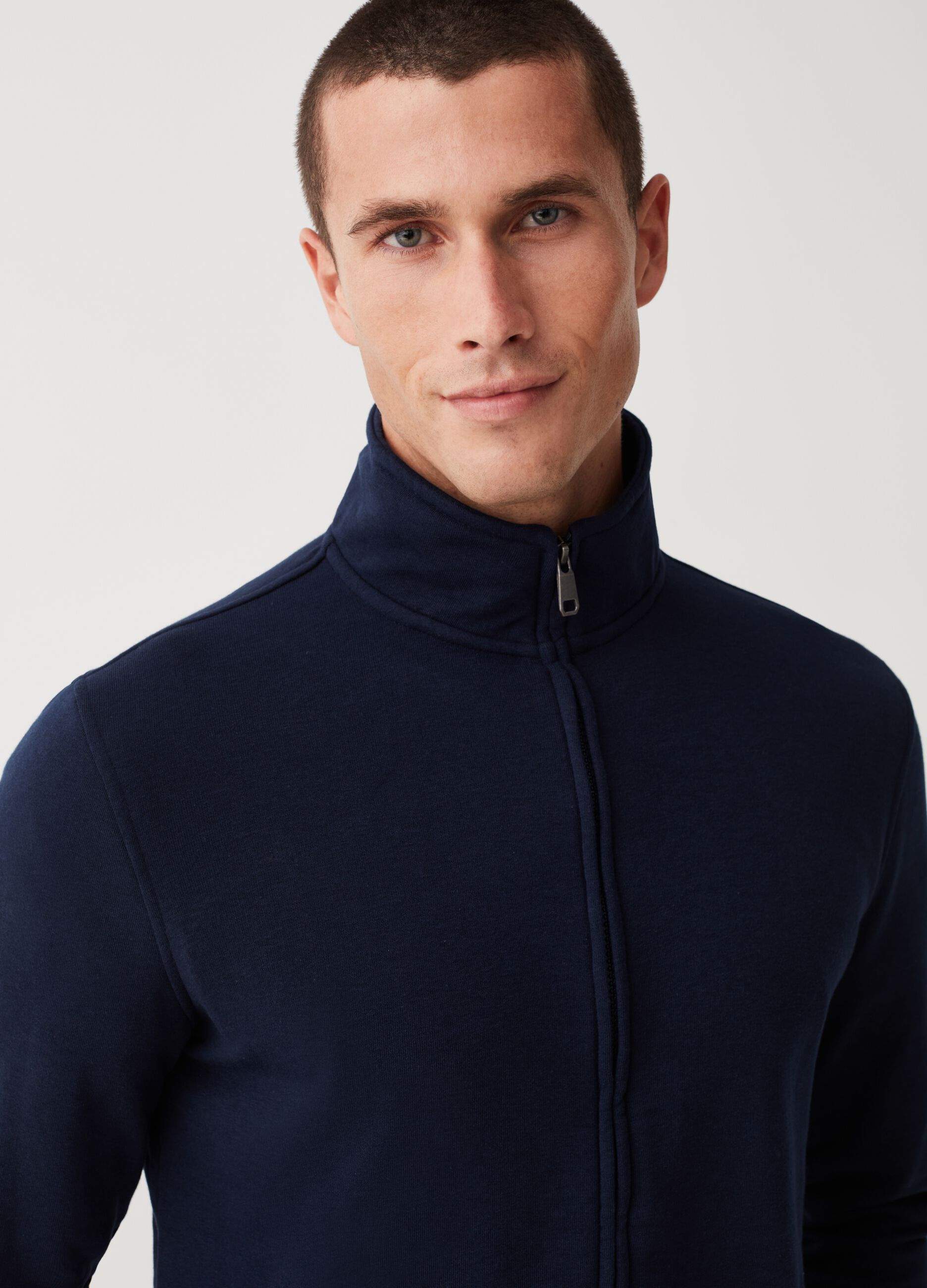 French terry full-zip with high neck