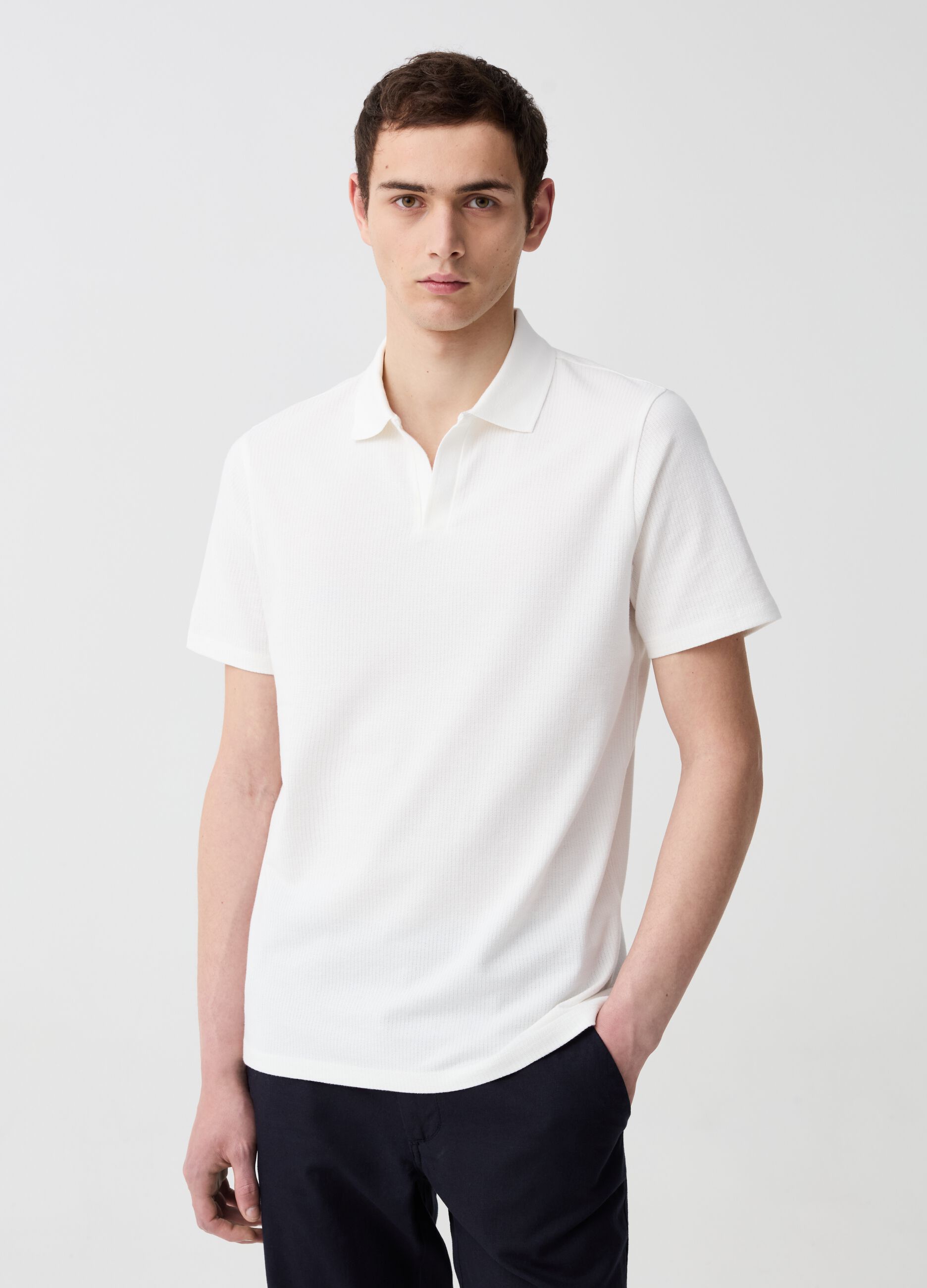 Organic cotton polo shirt with textured weave