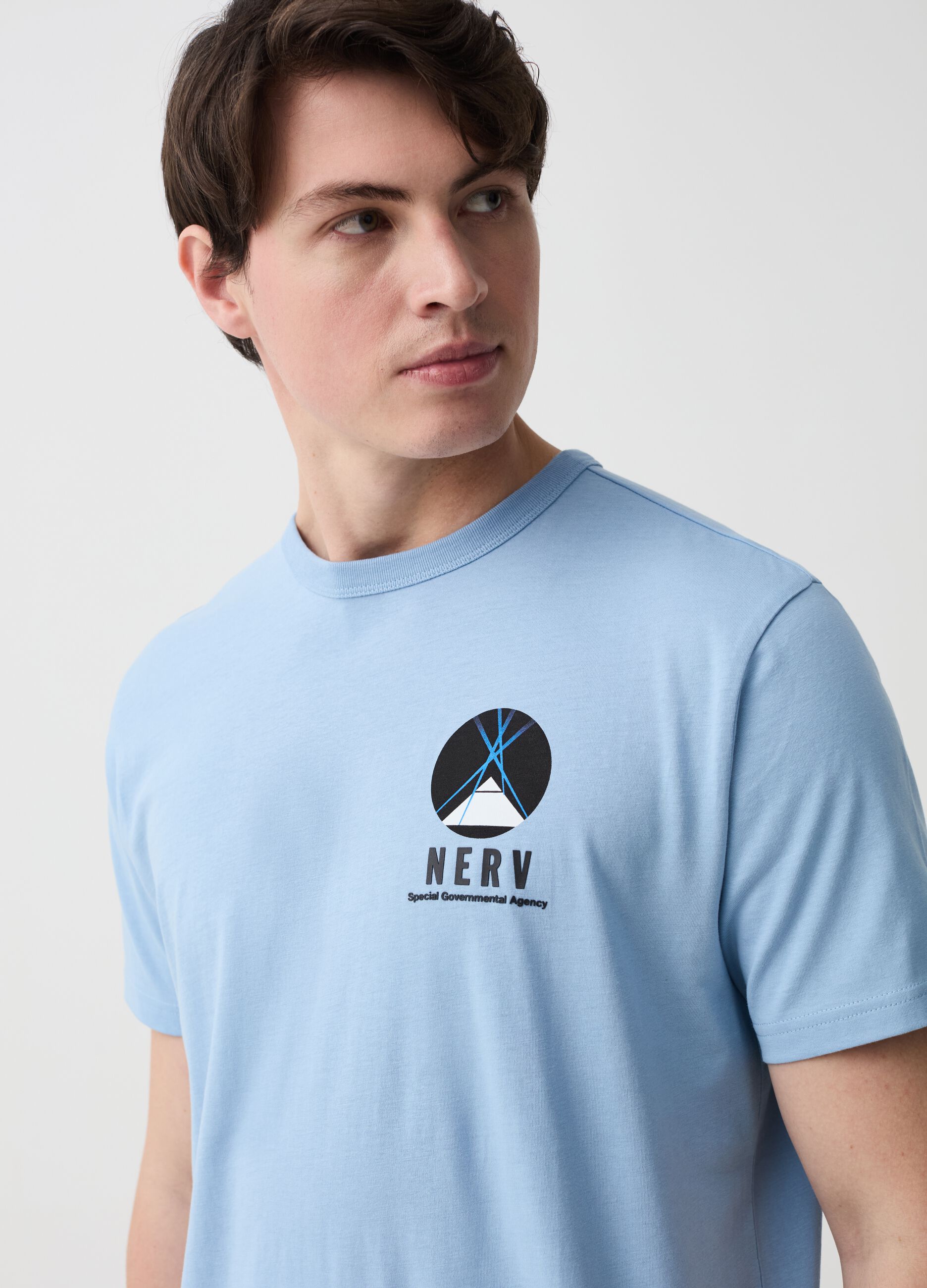 Cotton T-shirt with Evangelion Nerv print
