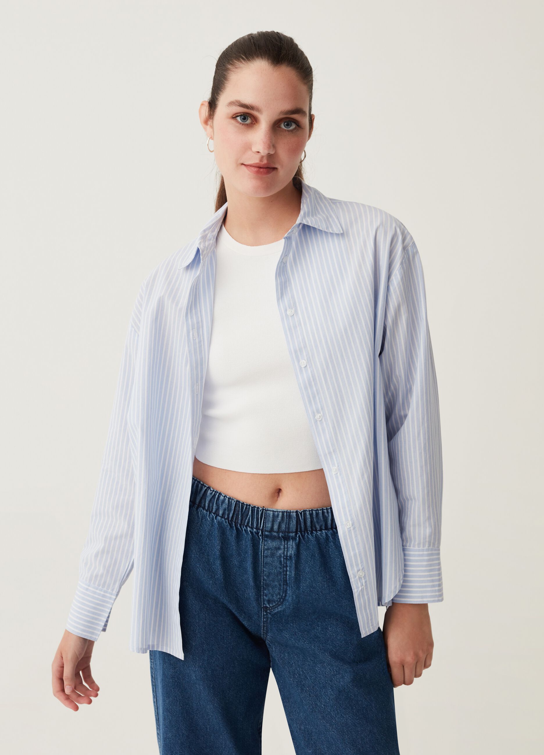 Striped poplin shirt