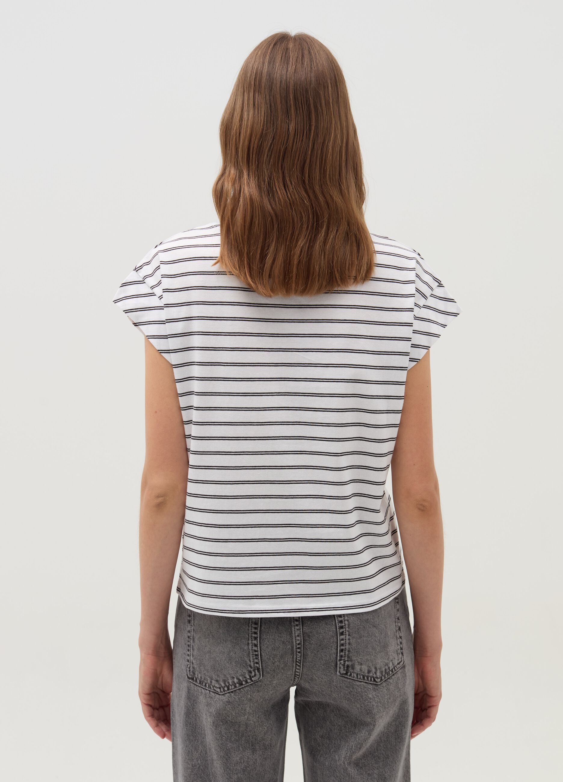 Striped T-shirt with kimono sleeves