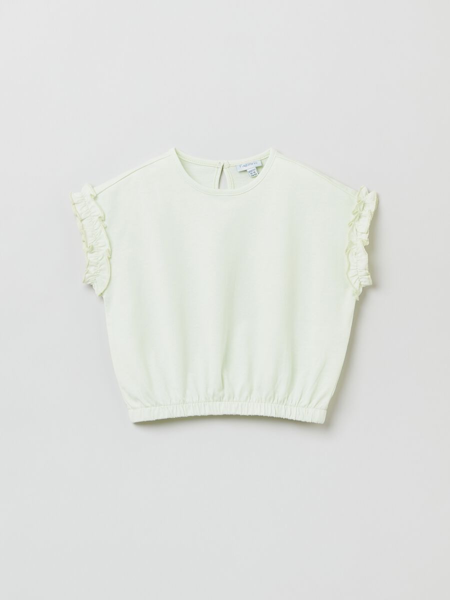 Cotton crop T-shirt with flounces_0