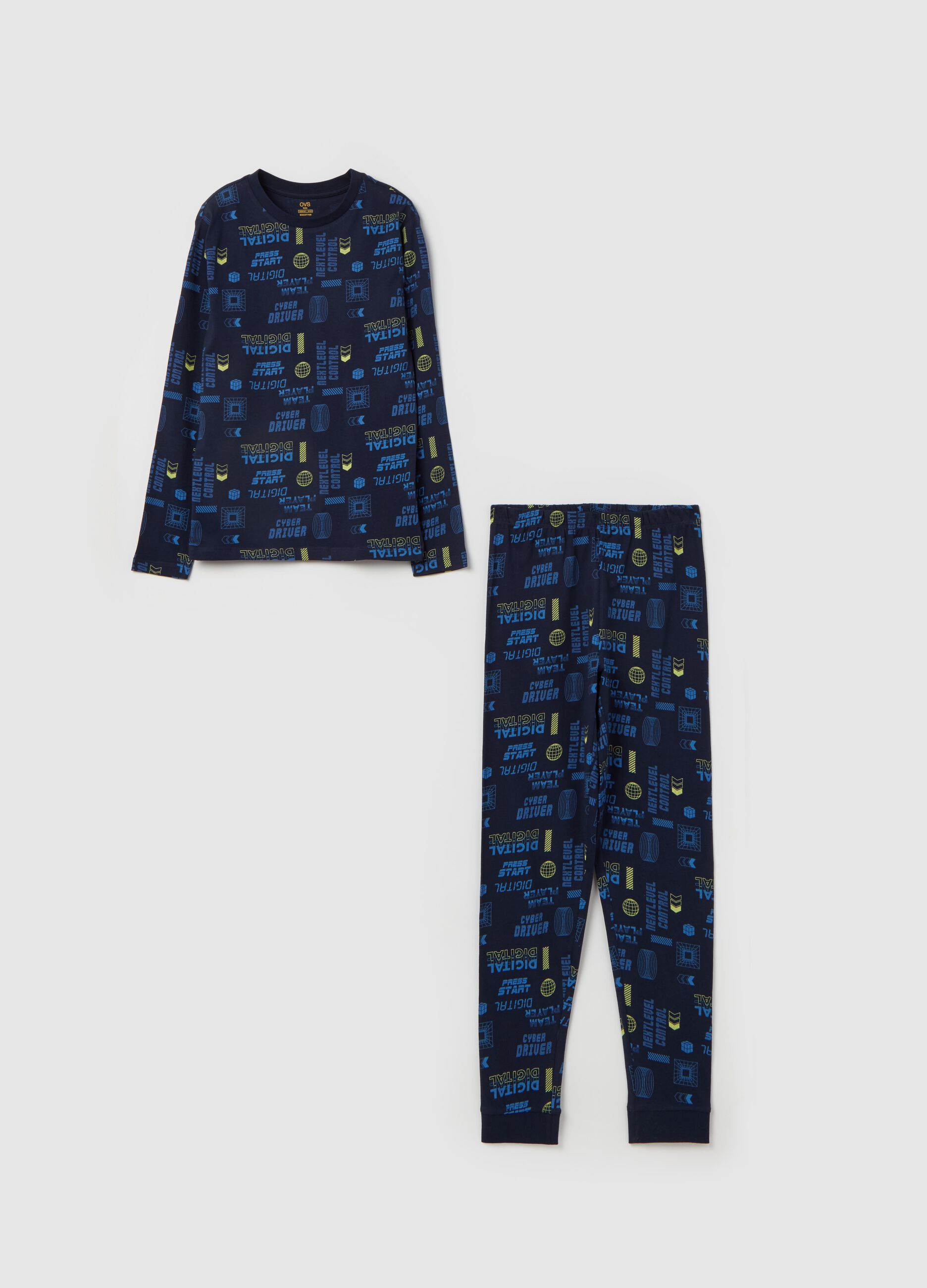 Organic cotton pyjamas with digital motif print