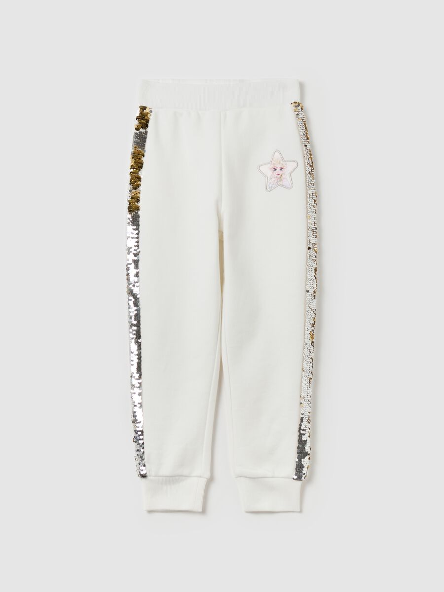 Joggers in felpa con paillettes e patch Elsa_0