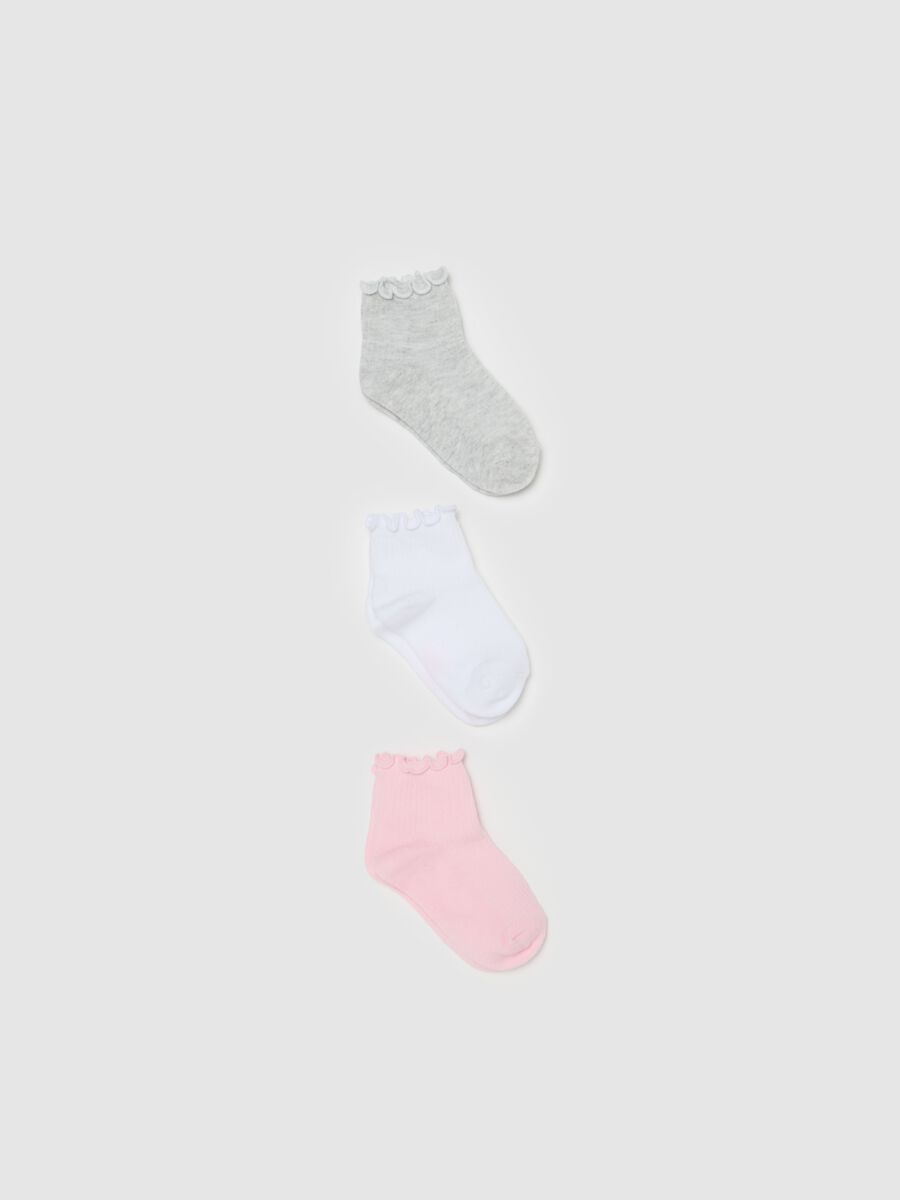 Three-pair pack short socks with wavy hem_0