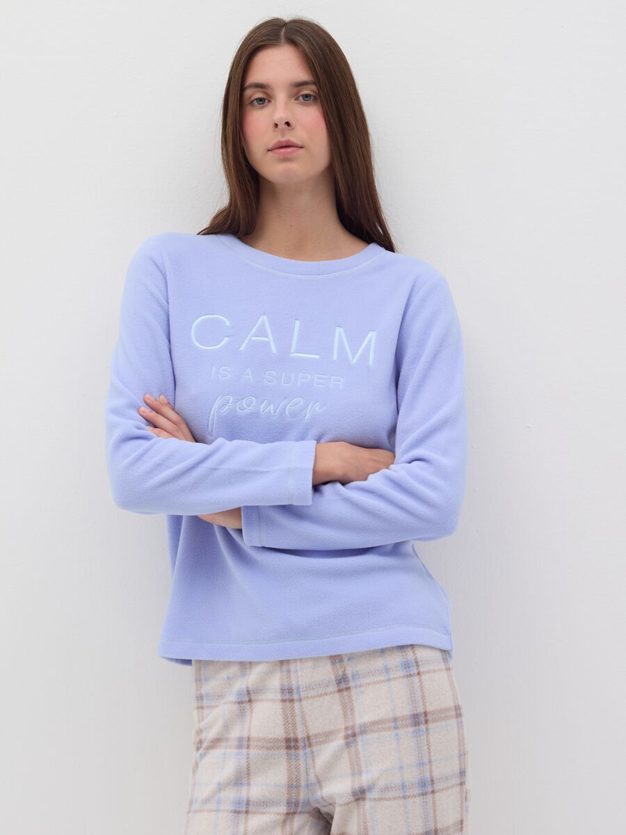 Fleece pyjama top with "Calm is a super power” embroidery_0