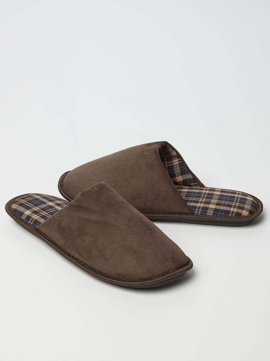 Velour slippers with tartan lining_2