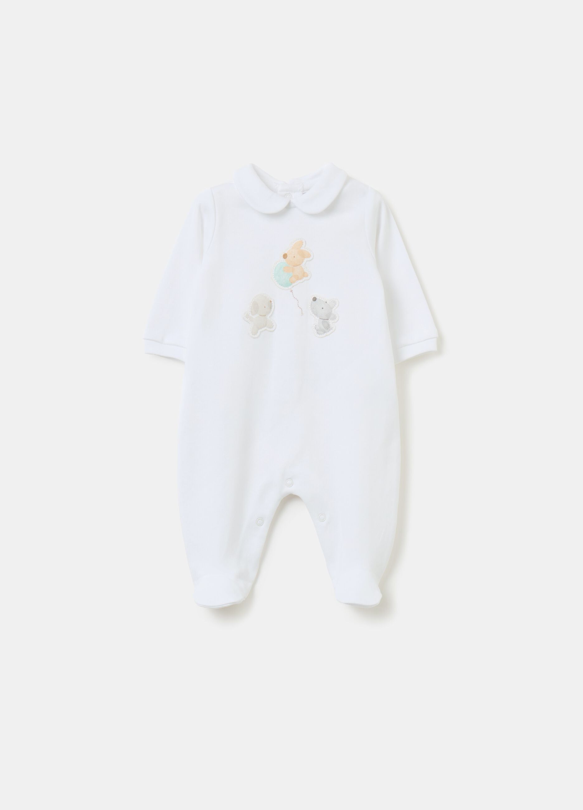 Organic cotton onesie with feet and application