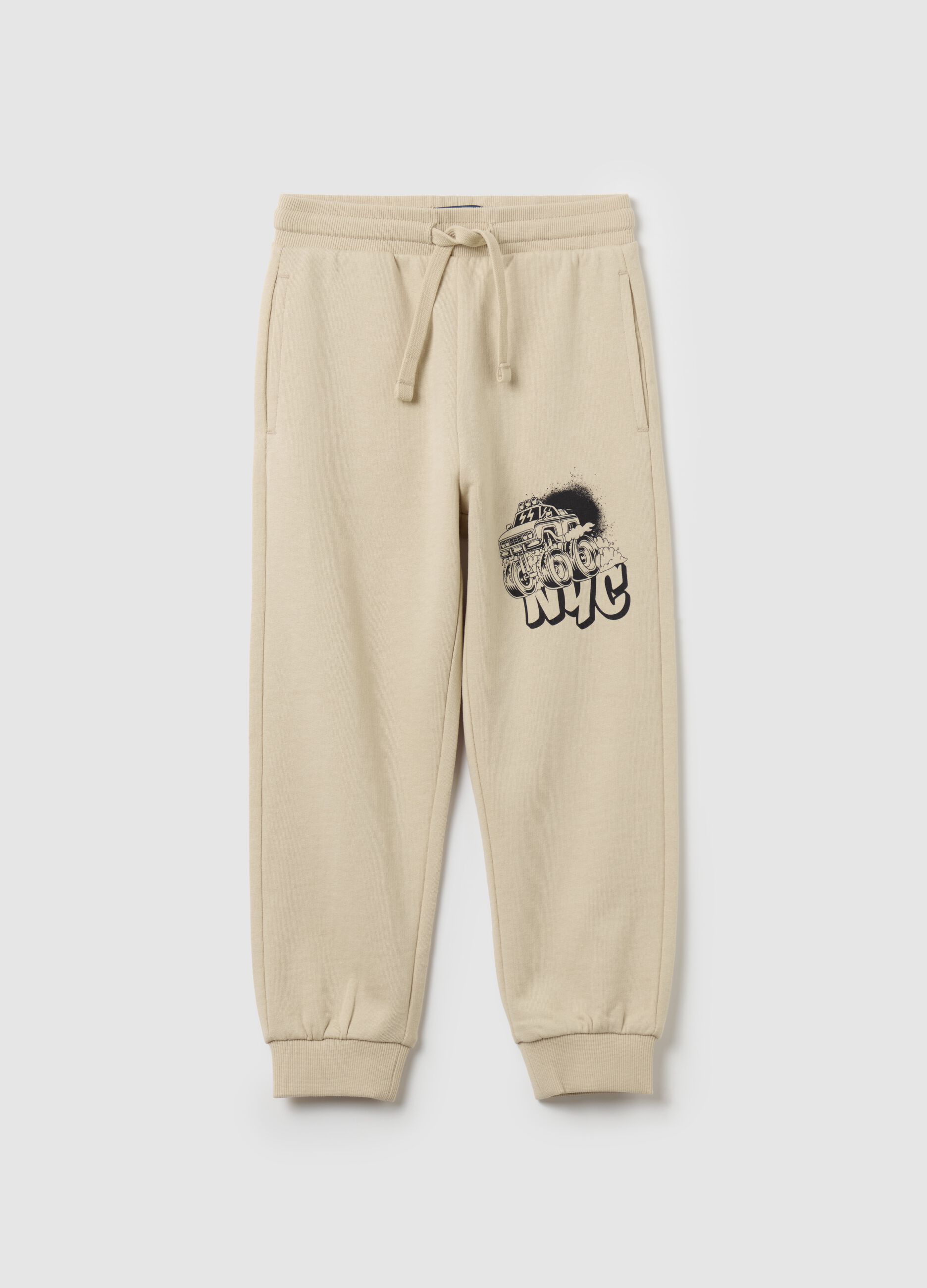 Fleece joggers with drawstring and print