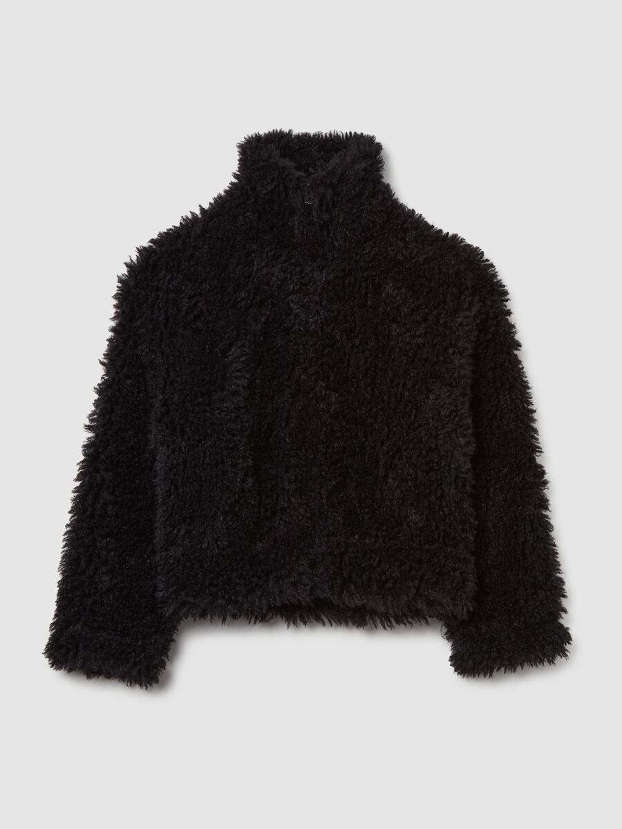 Short full-zip jacket in furry yarn_4