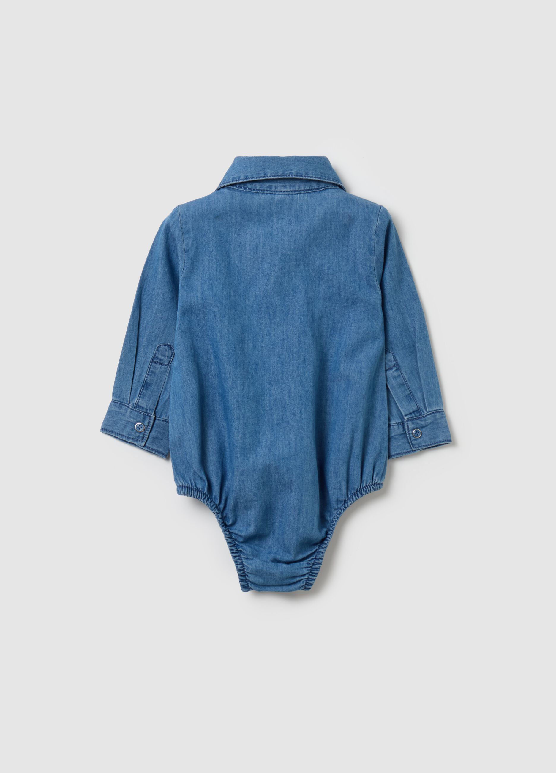 Bodysuit shirt in denim with raccoon embroidery