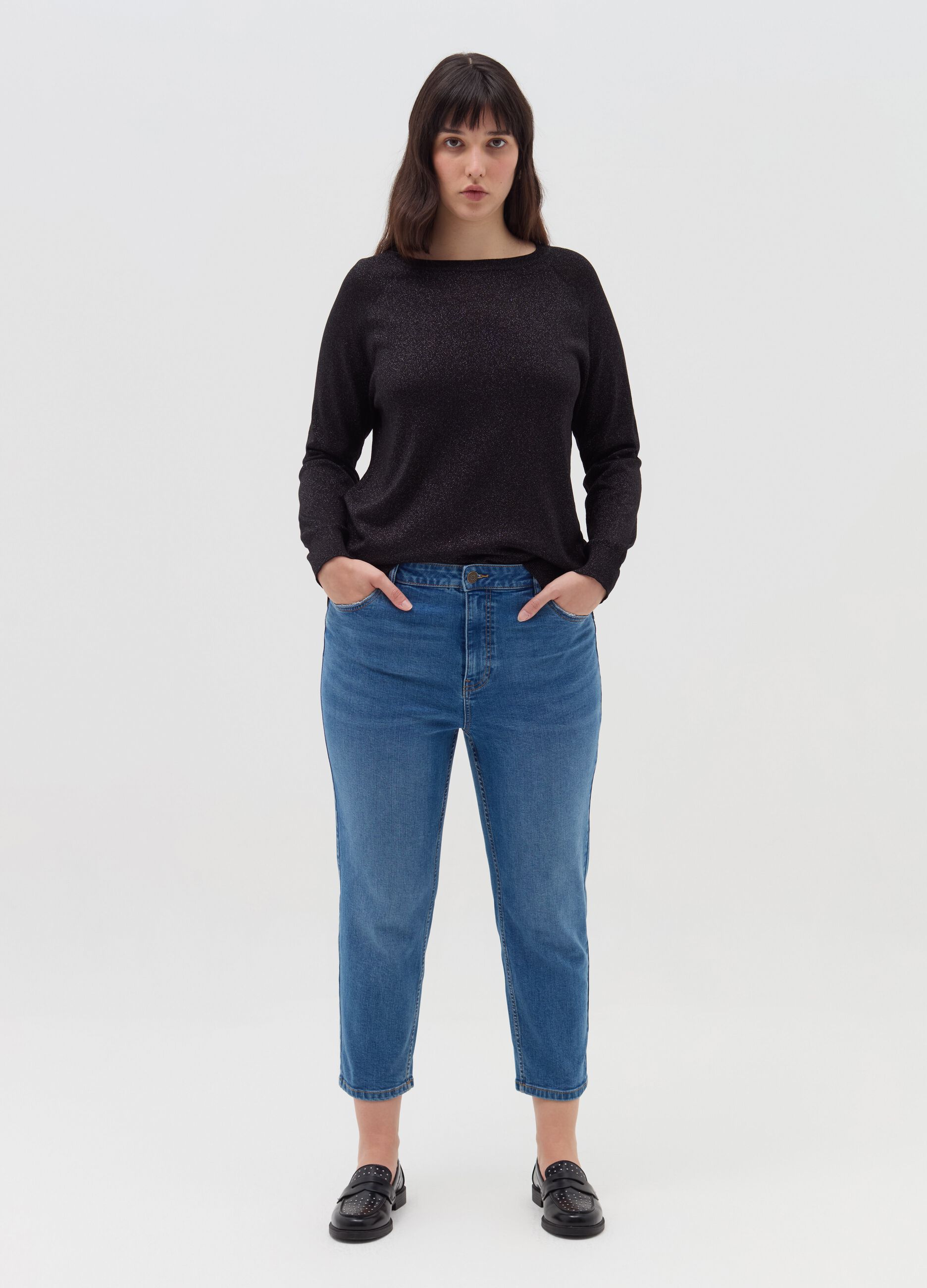 Curvy lurex pullover with raglan sleeves