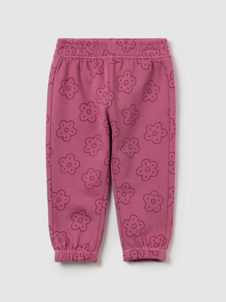 Fleece joggers with flowers print_0