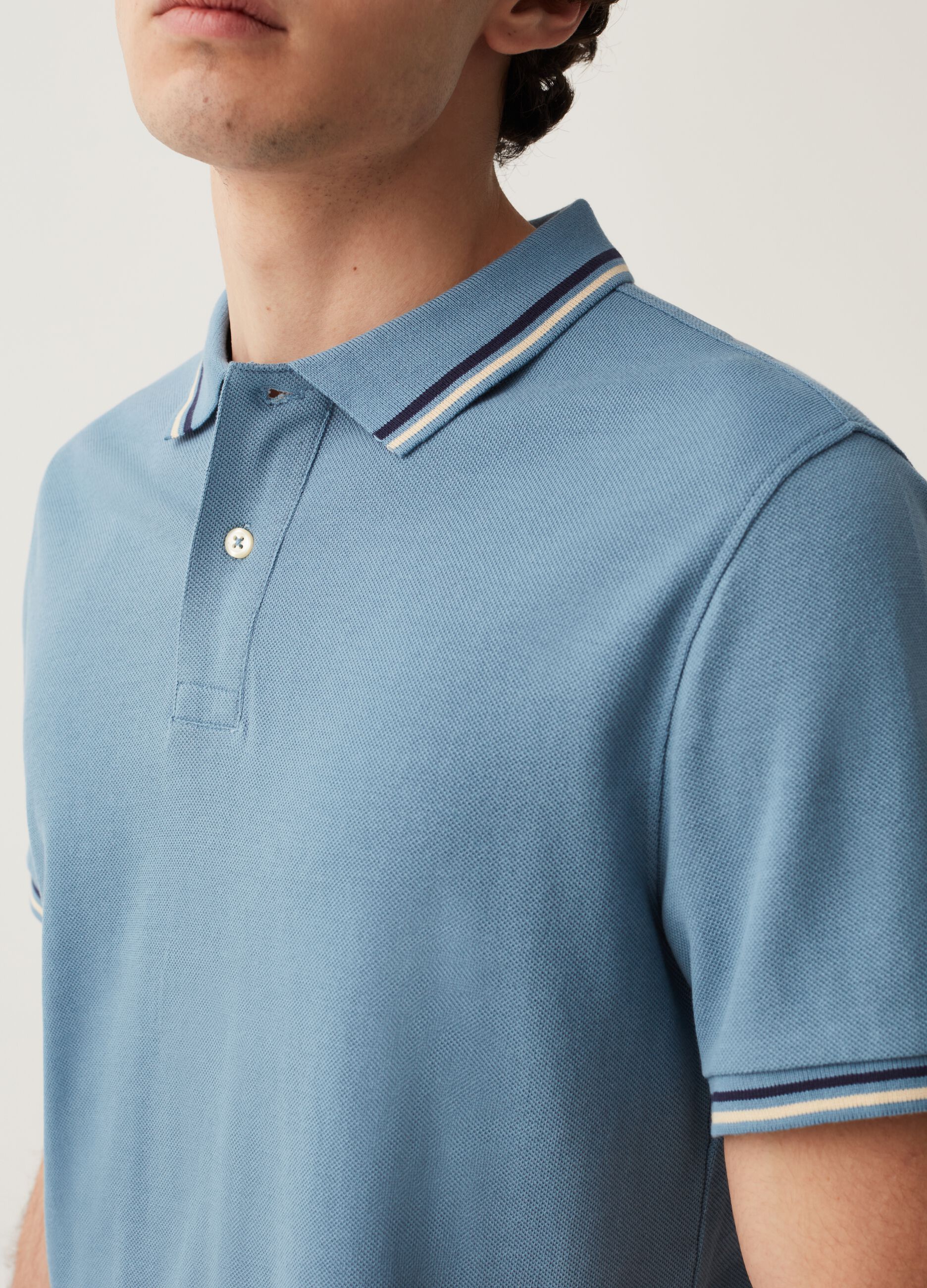 Grand&Hills polo shirt in pique with striped trim
