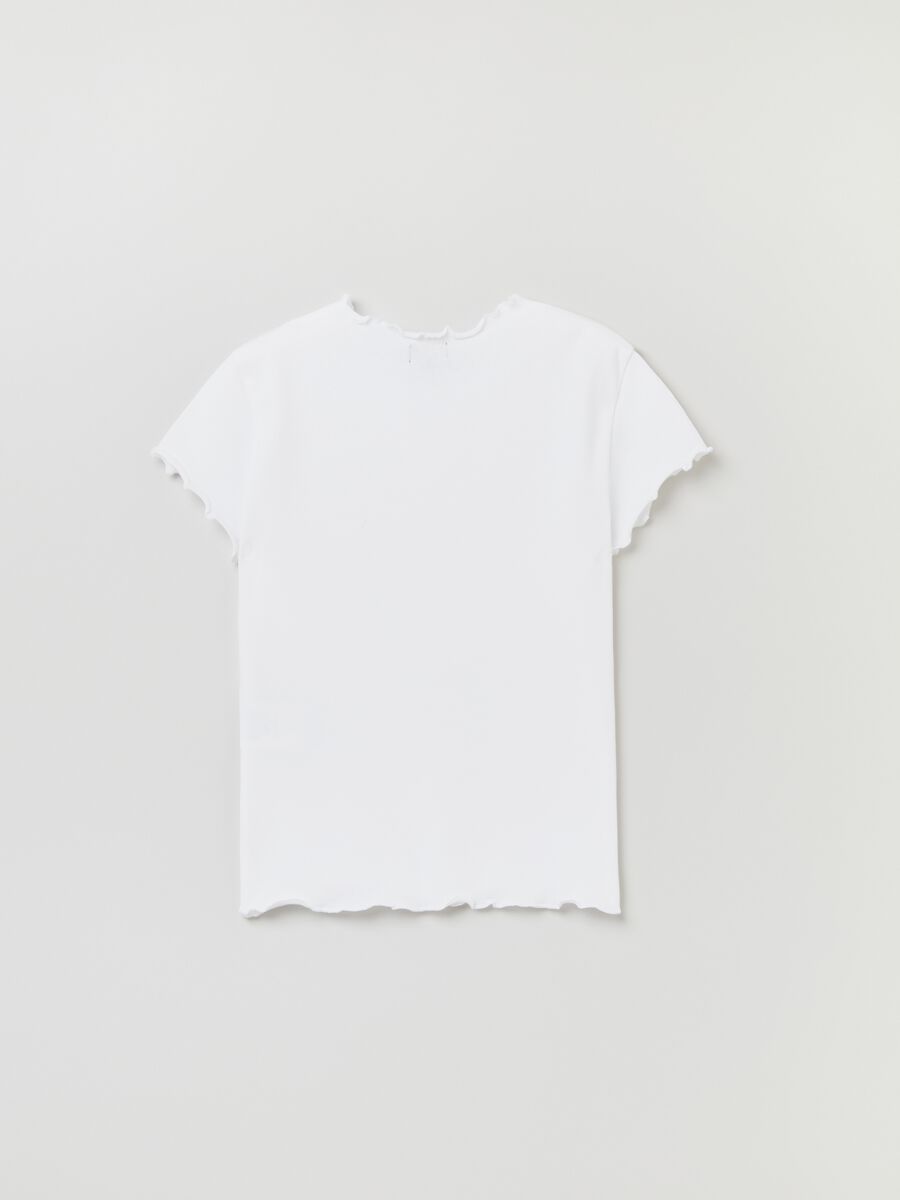 Stretch cotton T-shirt with wavy trims_1