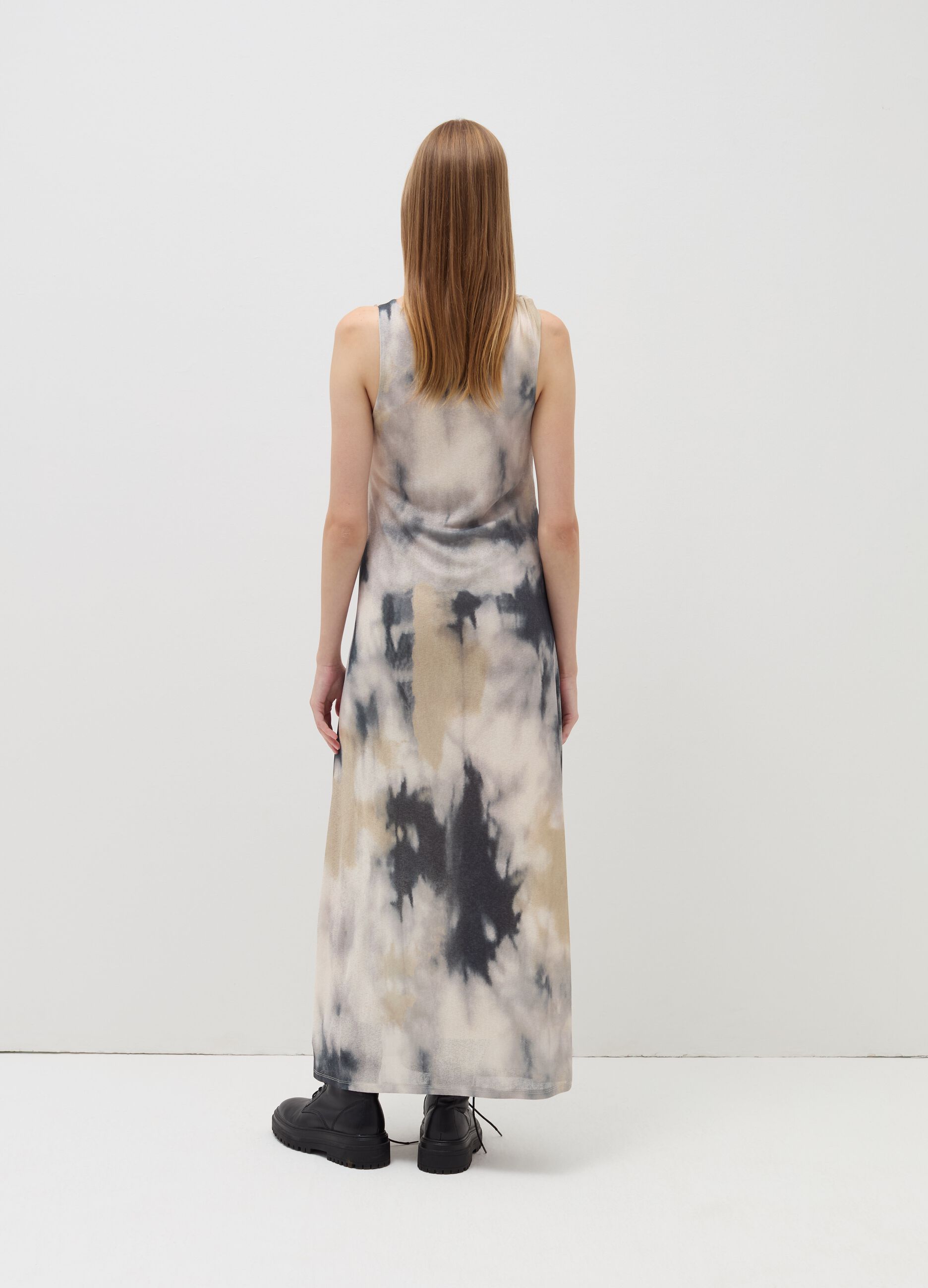 Long tie-dye dress with gathering