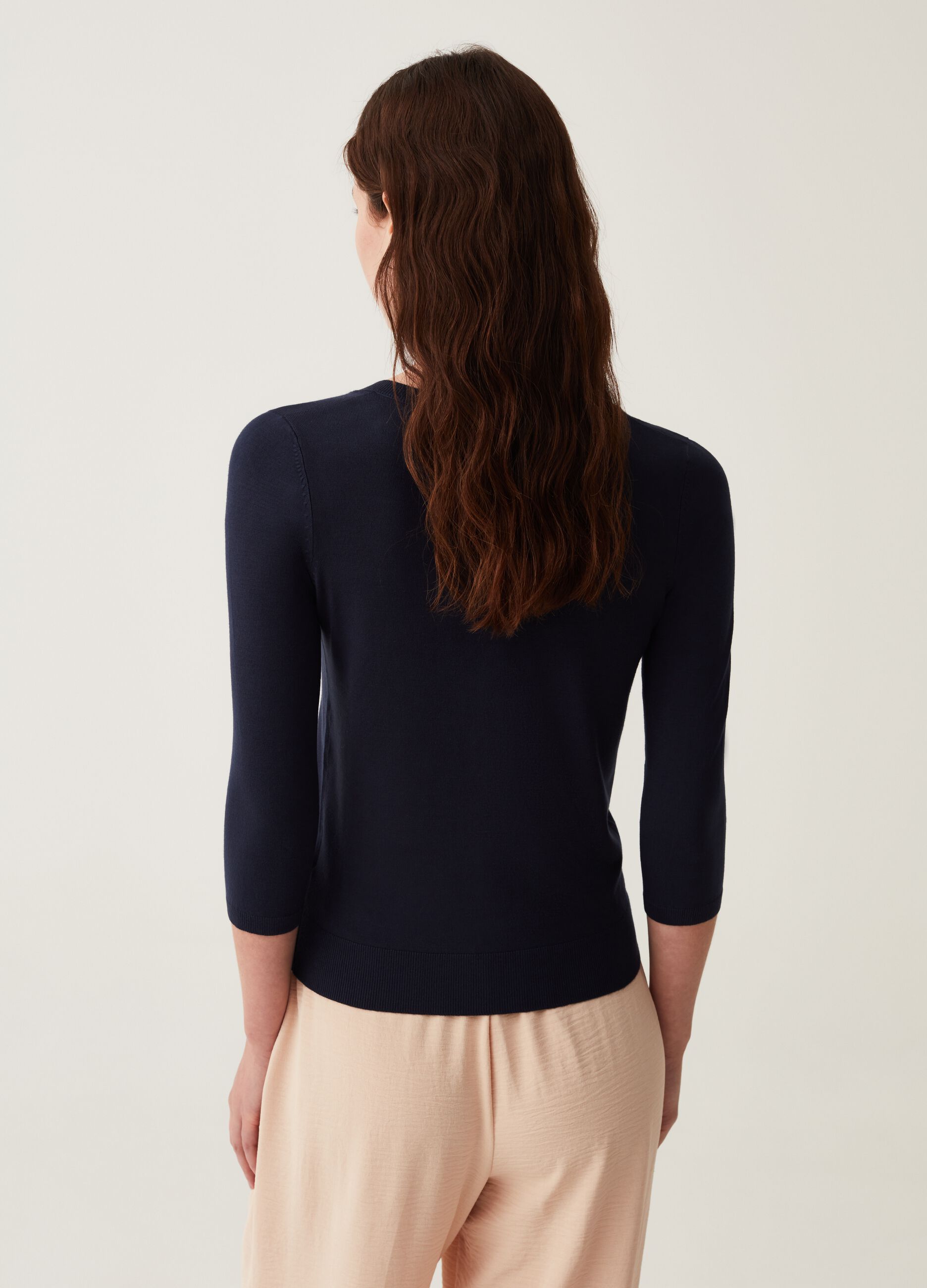 Cardigan with three-quarter sleeves and round neck