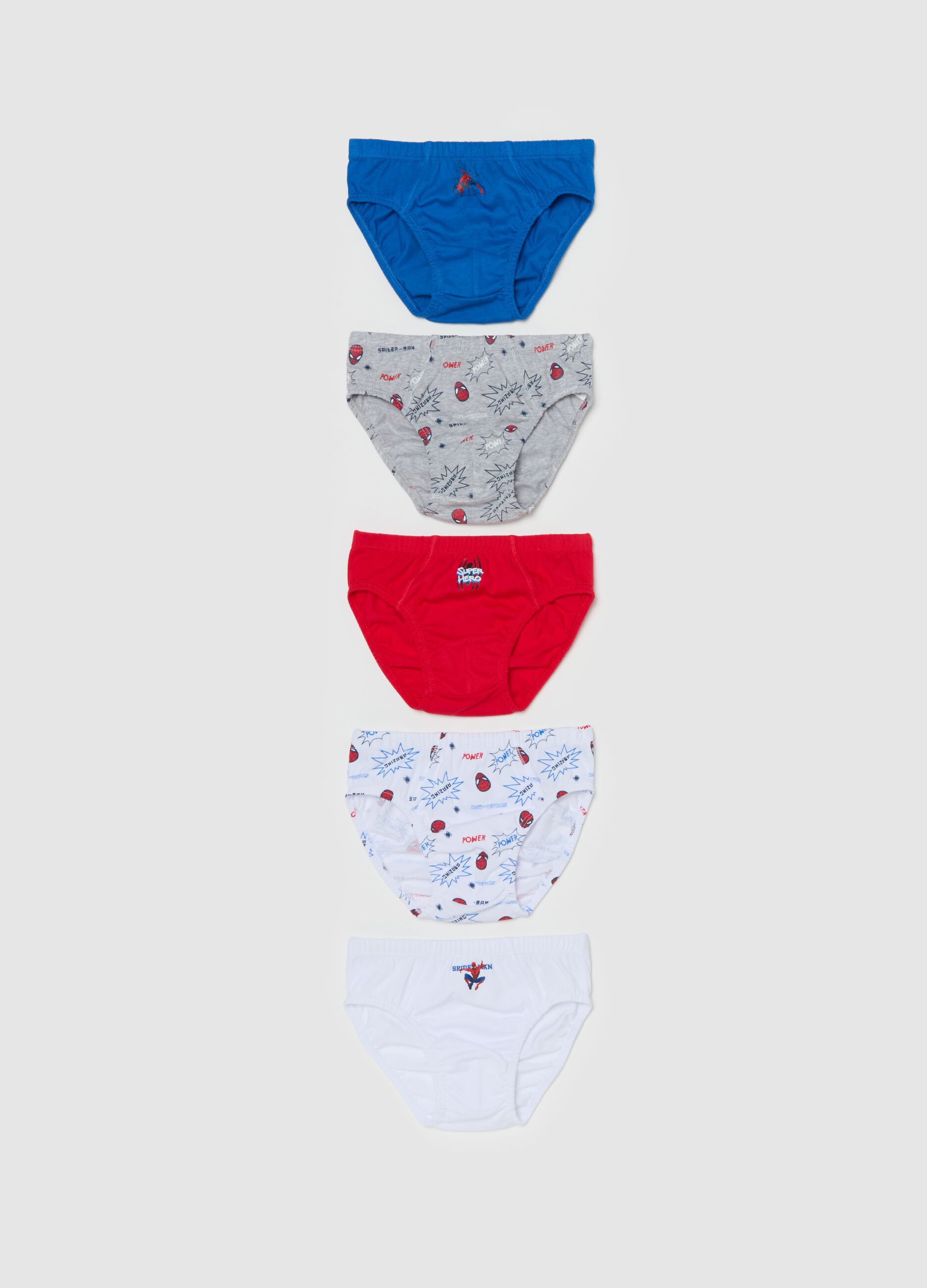 Five-pack organic cotton briefs with Spider-Man print