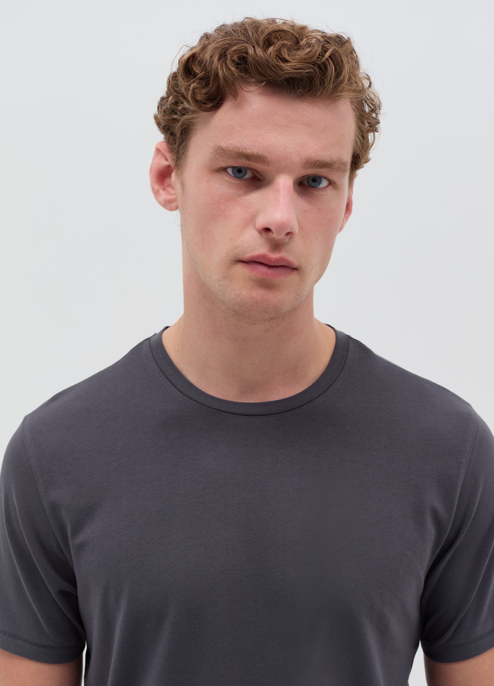 Stretch cotton T-shirt with crew-neck