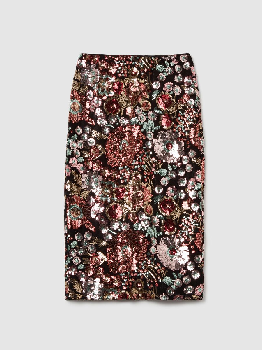 Long skirt with floral design in sequins_4