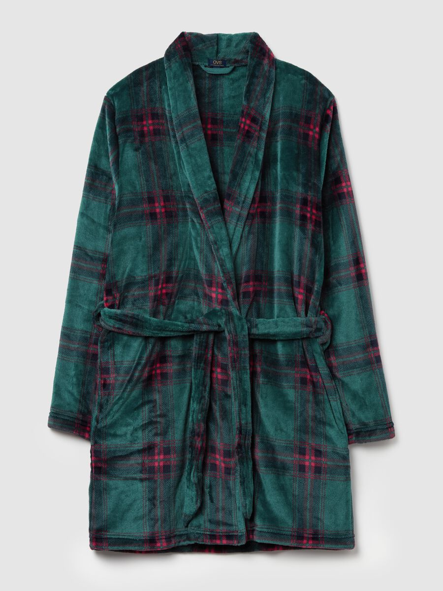 Long dressing gown in fleece with tartan pattern_4