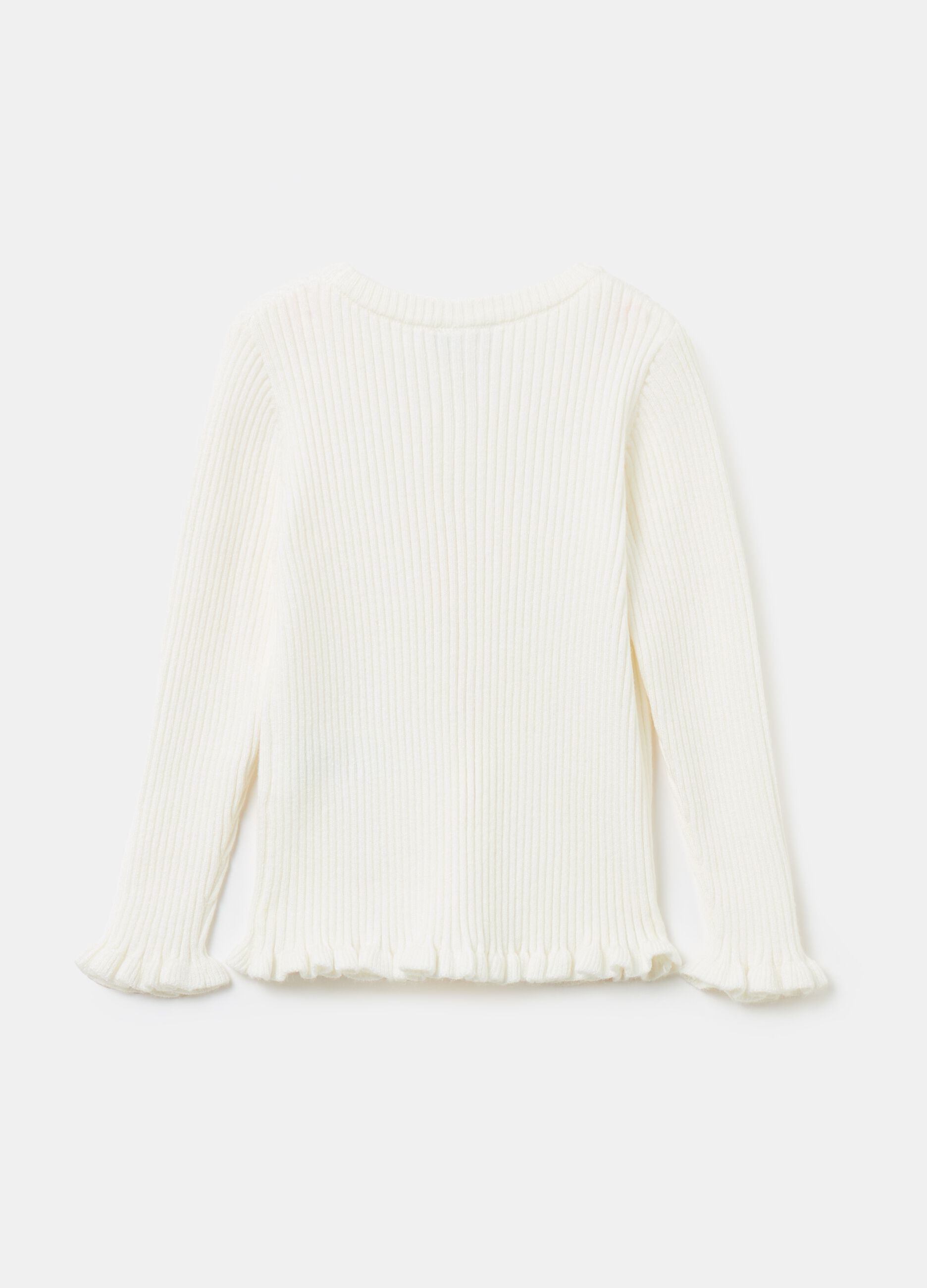 Ribbed cardigan with frills