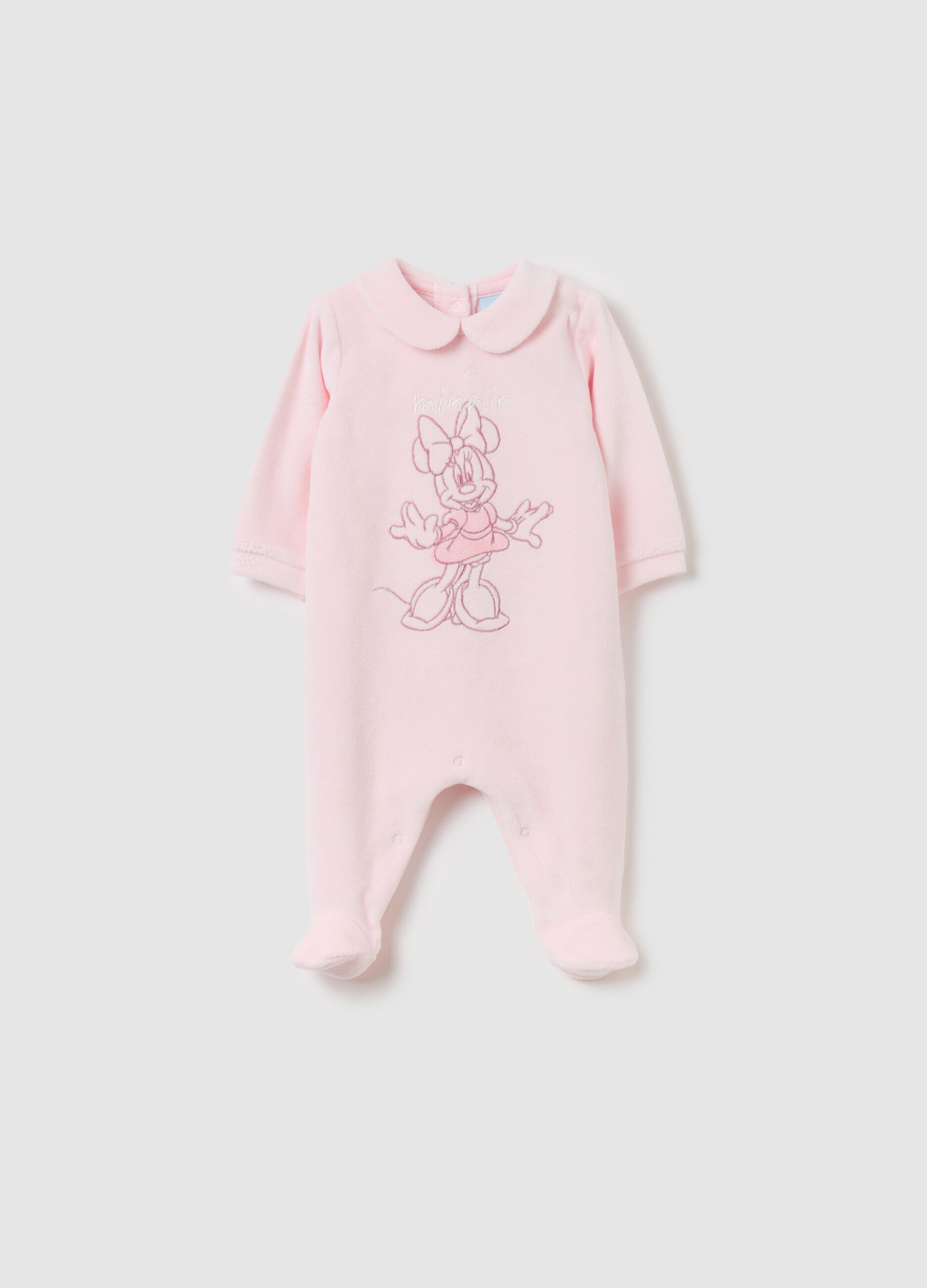 Velour onesie with feet and Minnie Mouse print