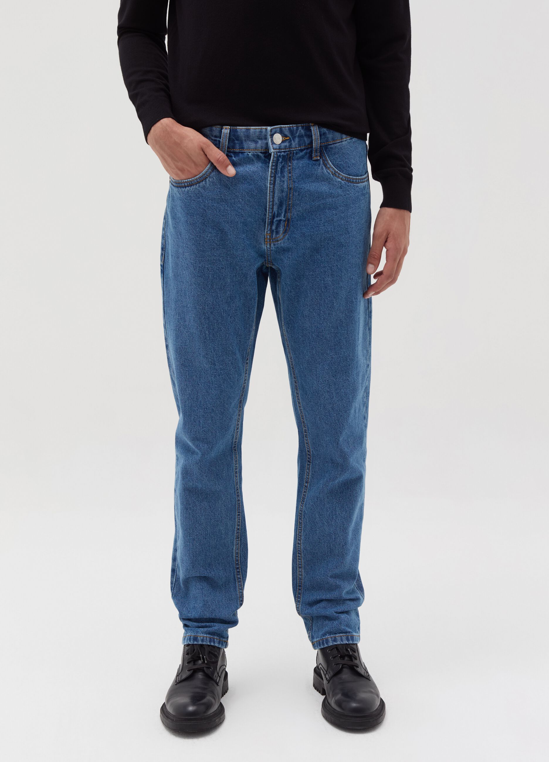 Slim-fit acid-wash jeans