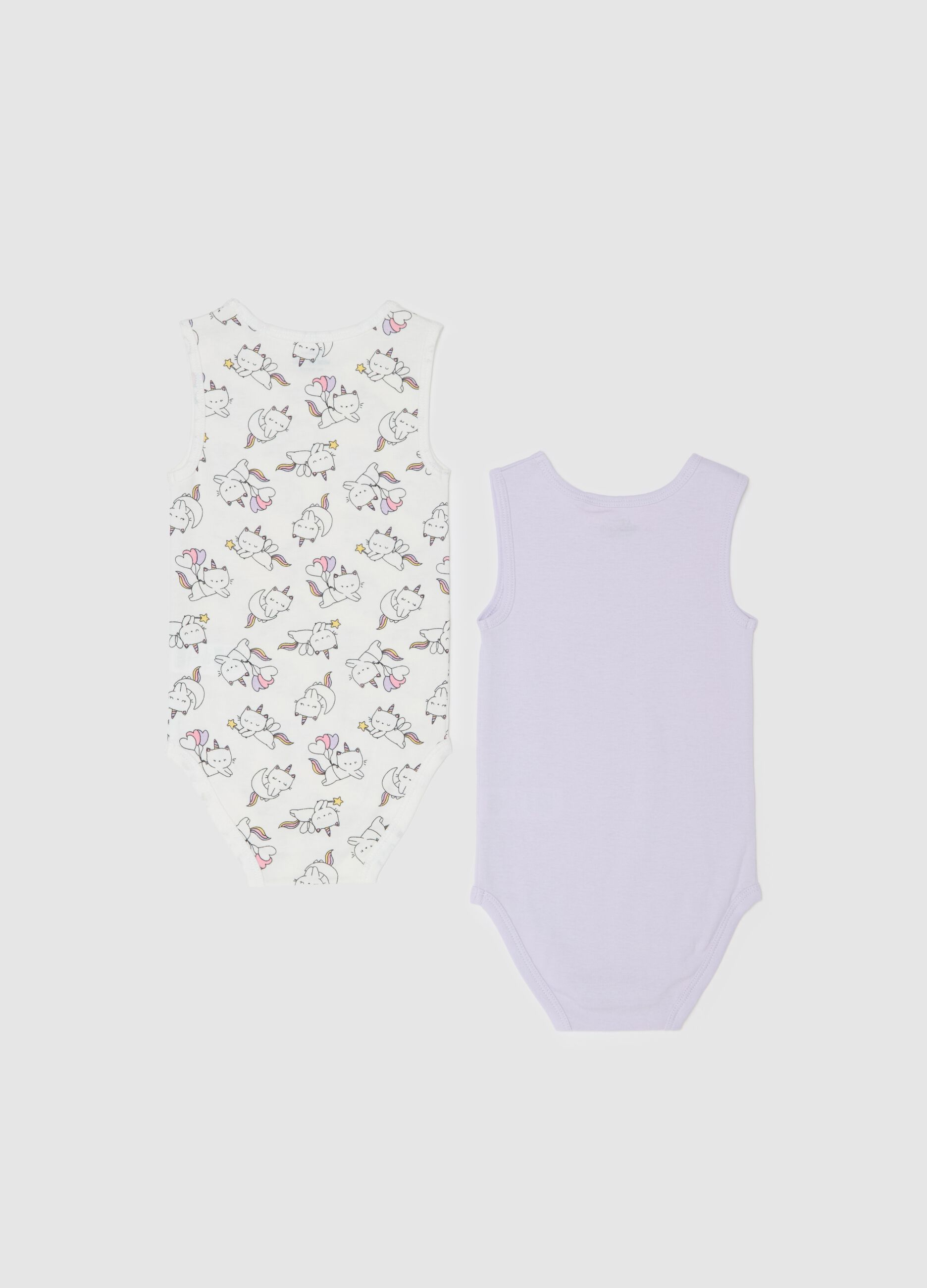 Two-pack bodysuits in organic cotton with unicorn kitten