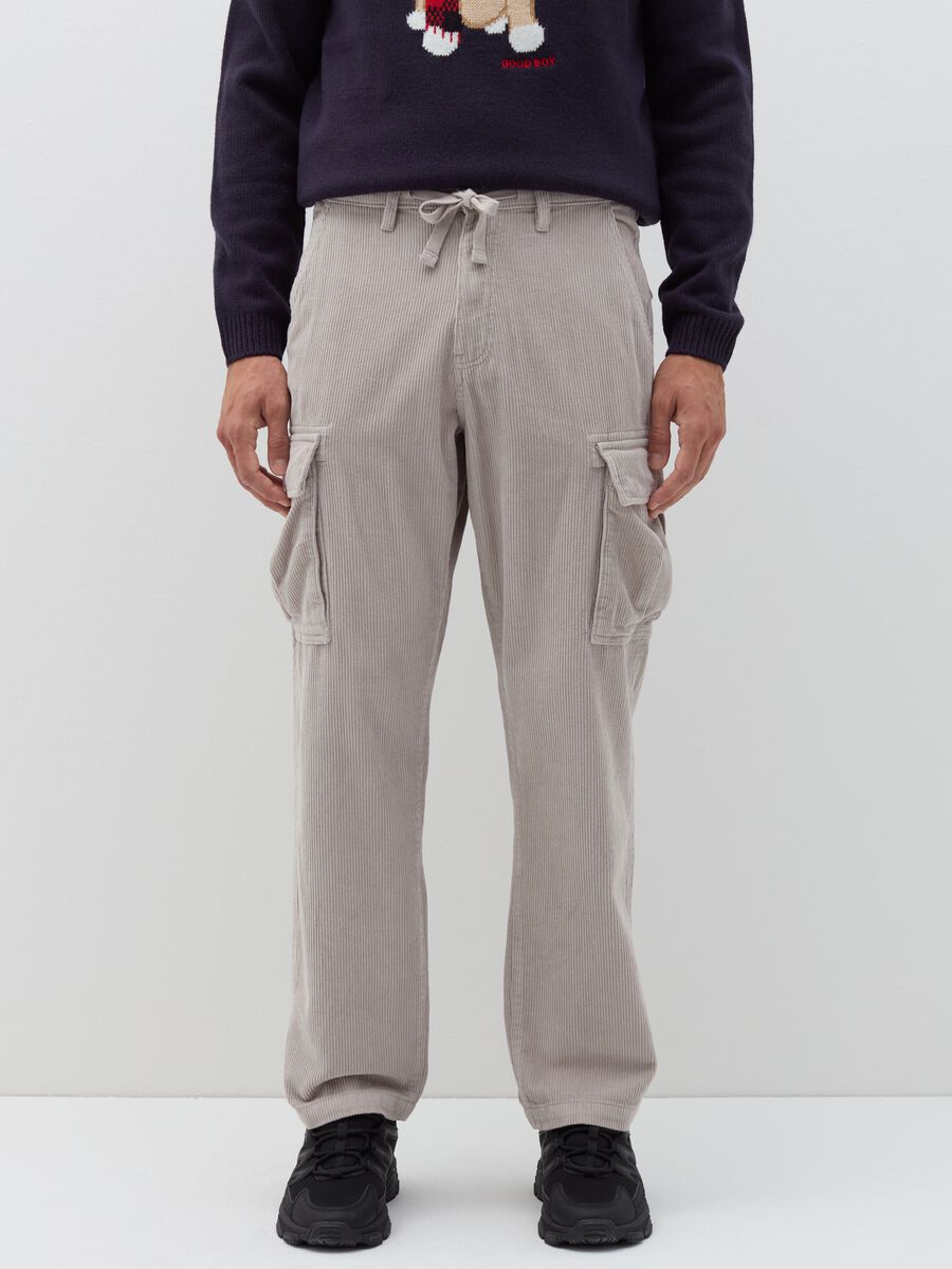 Cargo joggers in corduroy with drawstring_1