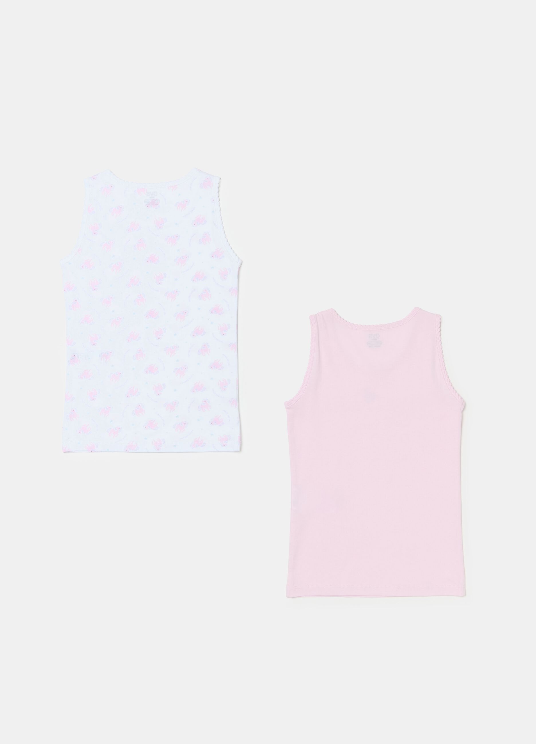 Two-pack cotton vests with print