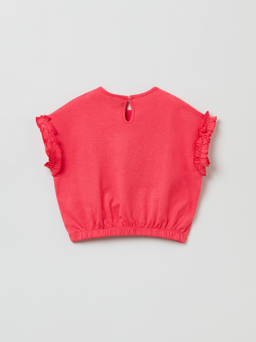 Cotton crop T-shirt with flounces_1