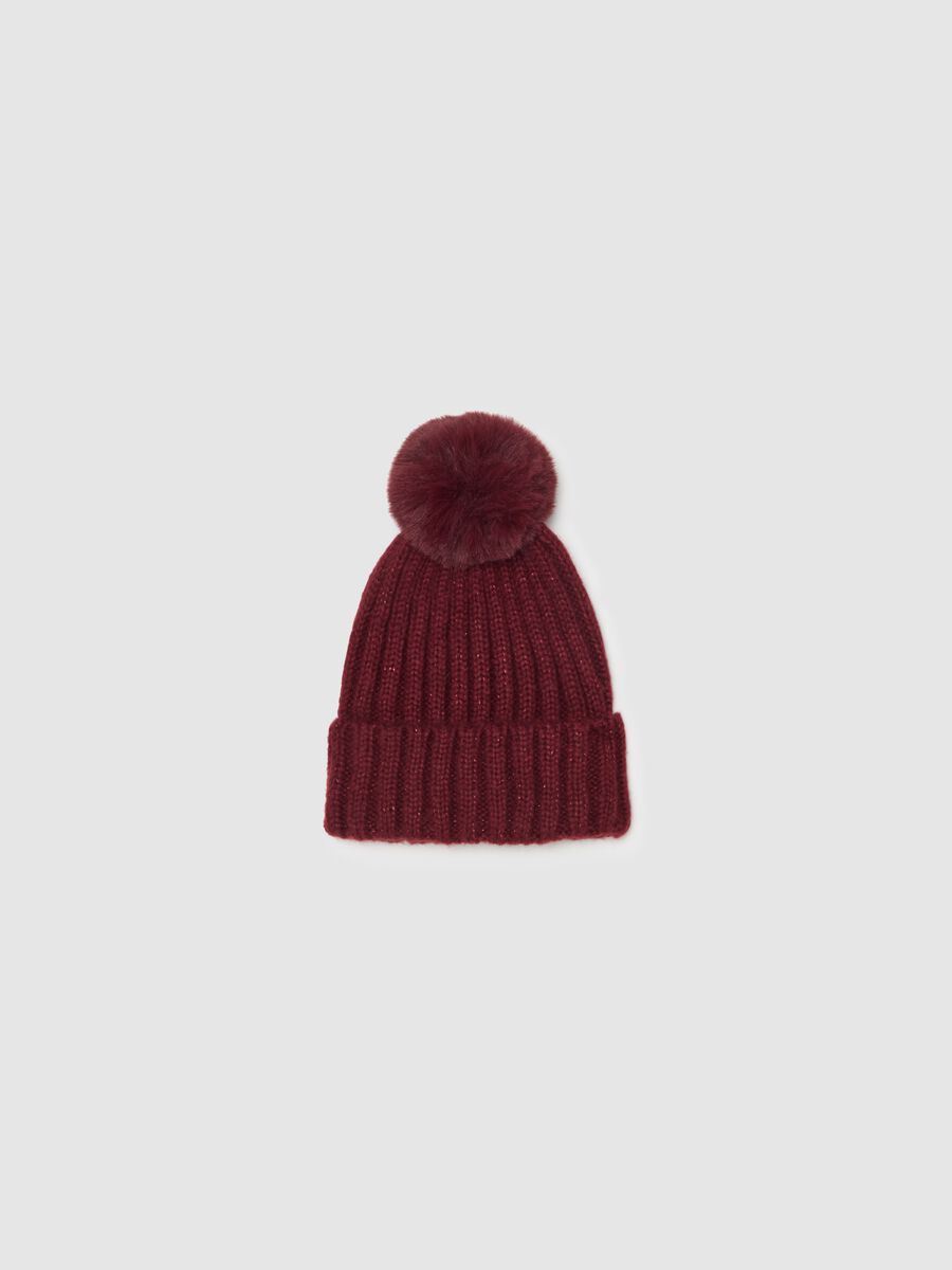 Ribbed hat in lurex with pompom_0