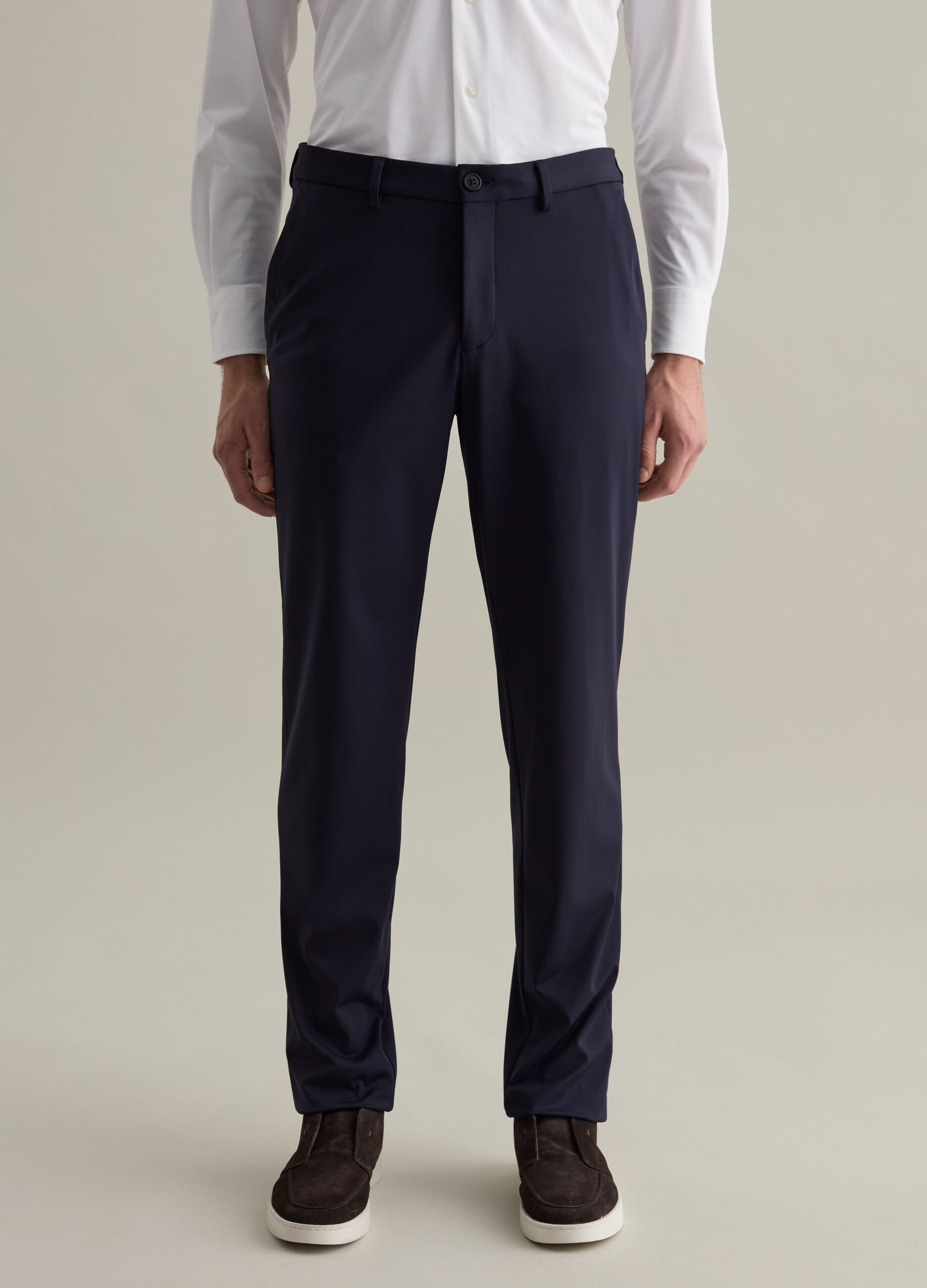 Contemporary chino trousers in technical fabric