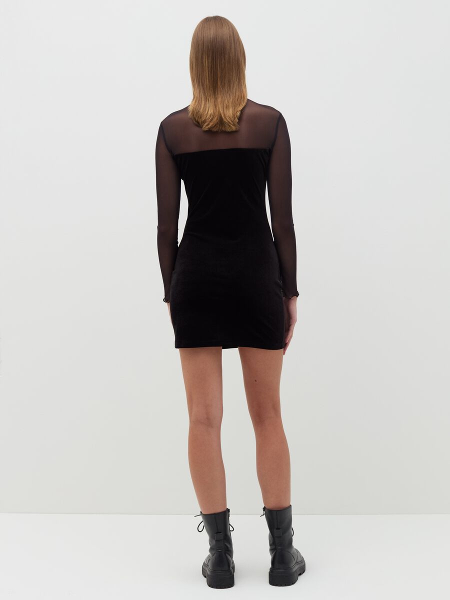 Short velvet dress with mesh insert_2