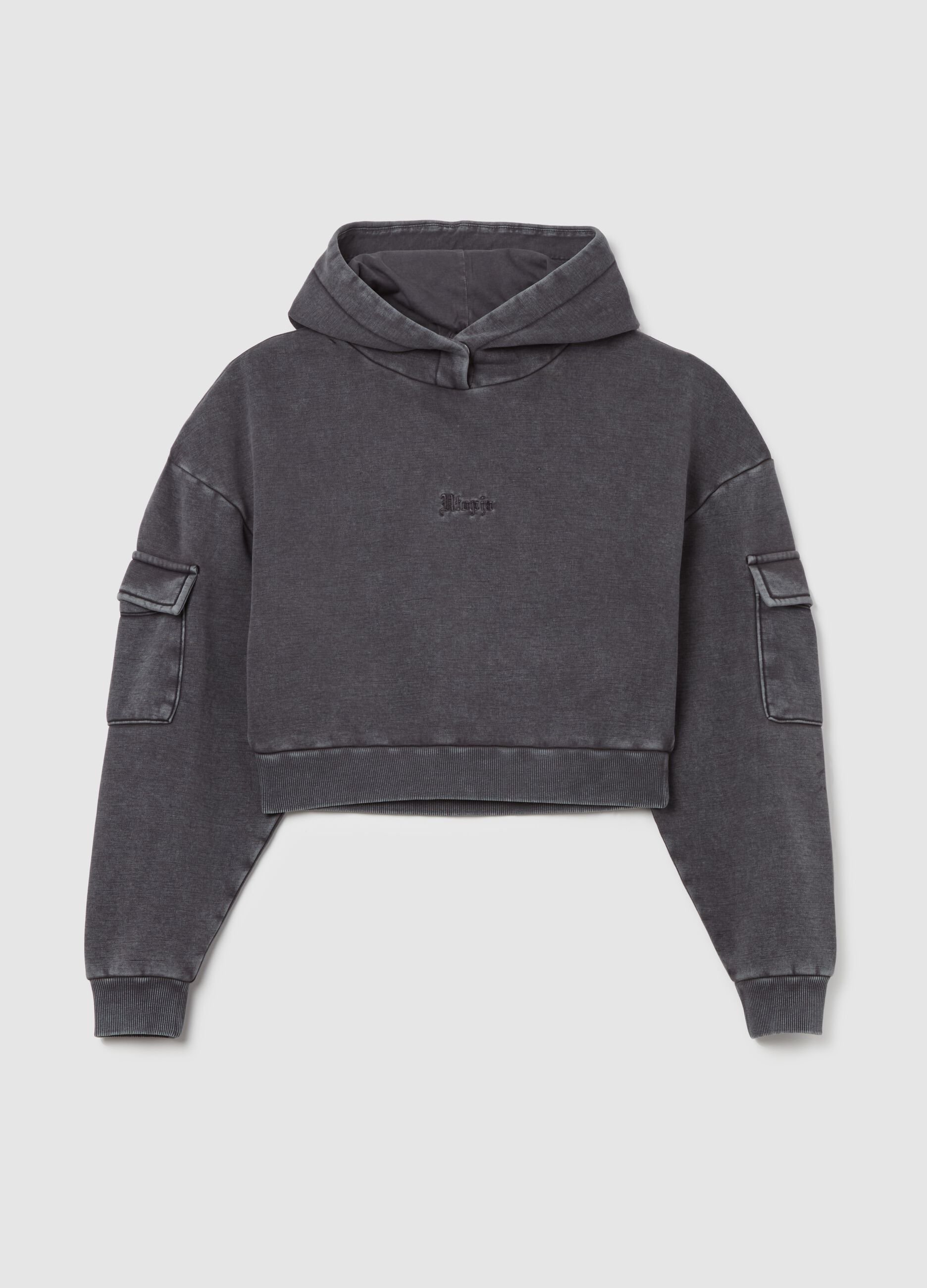 Crop Cargo Hoodie Vintage Grey