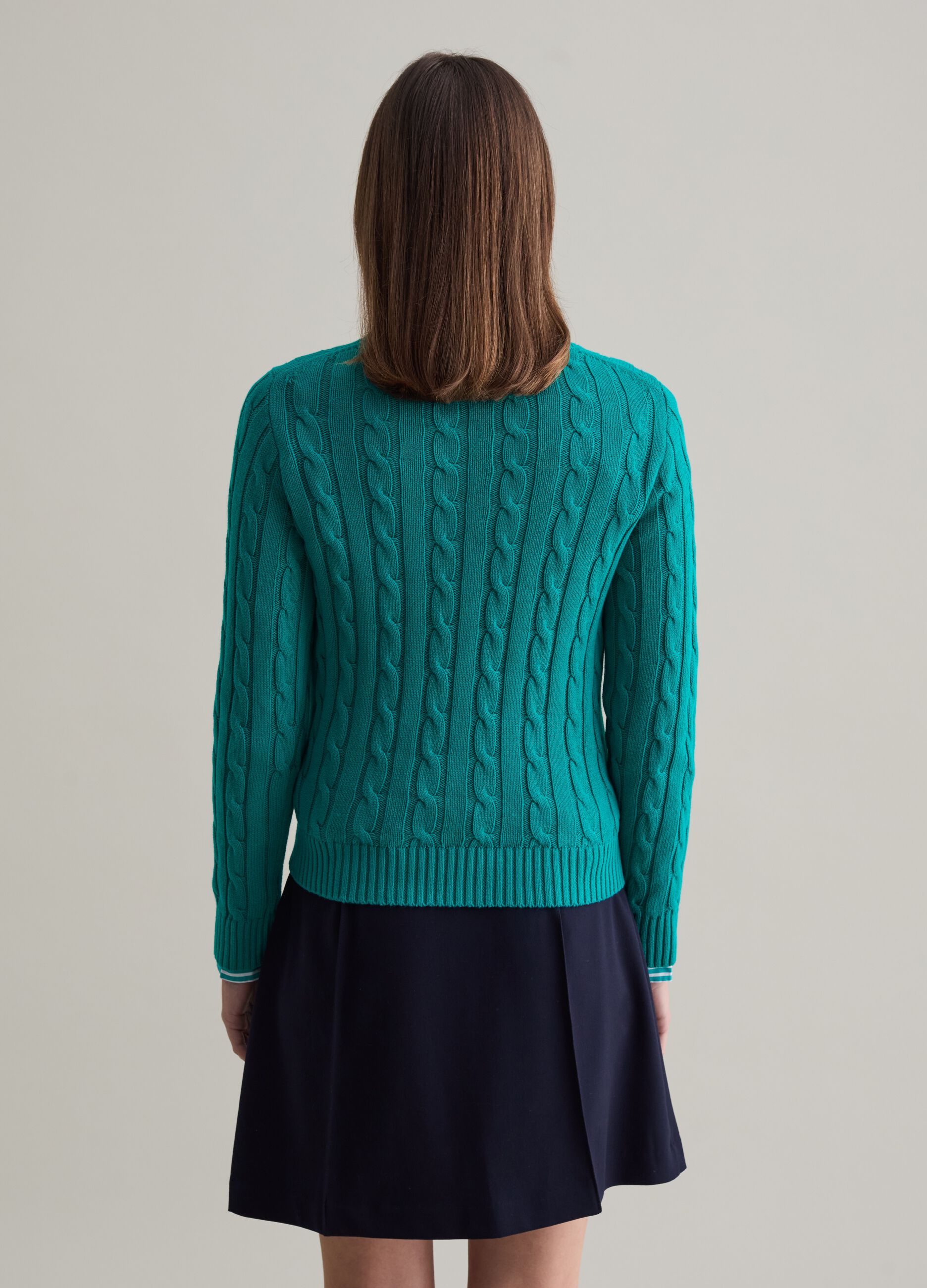 Ribbed pullover with cable-knit design