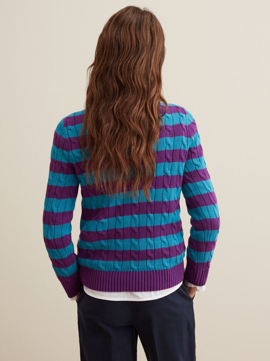 Striped pullover with cable-knit design_2