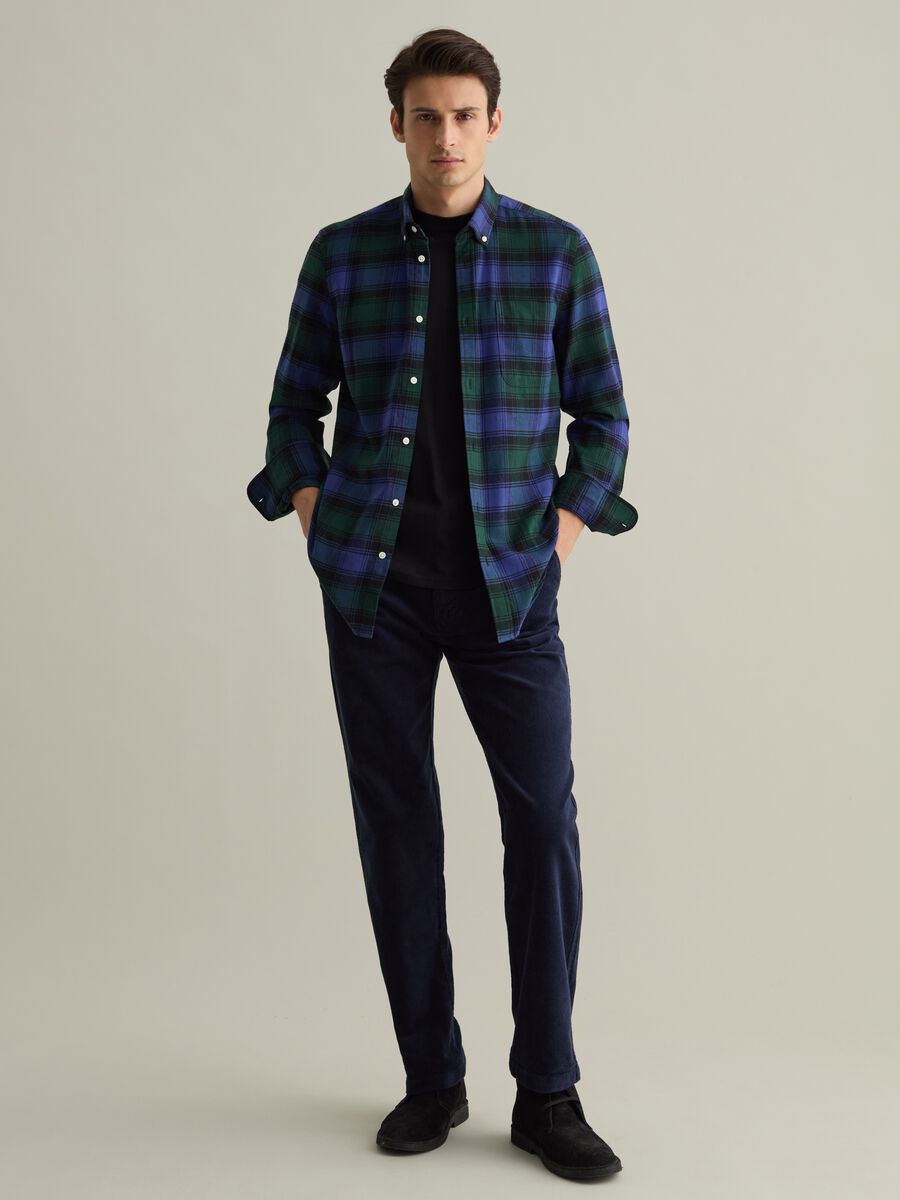 Flannel shirt with check pattern and button-down collar_0