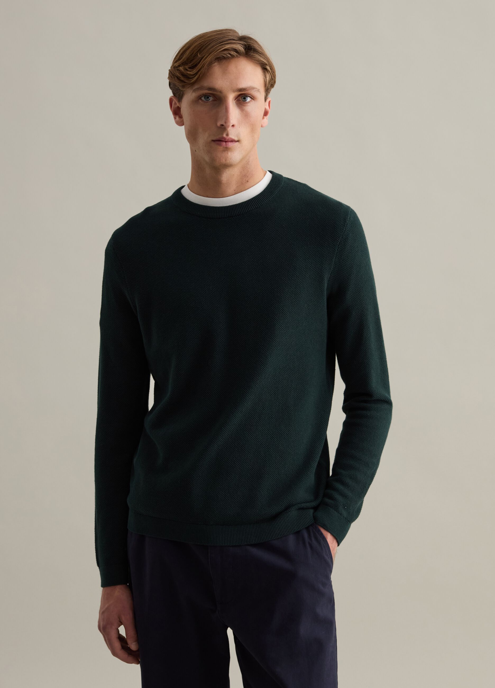 Piquet pullover with round neck