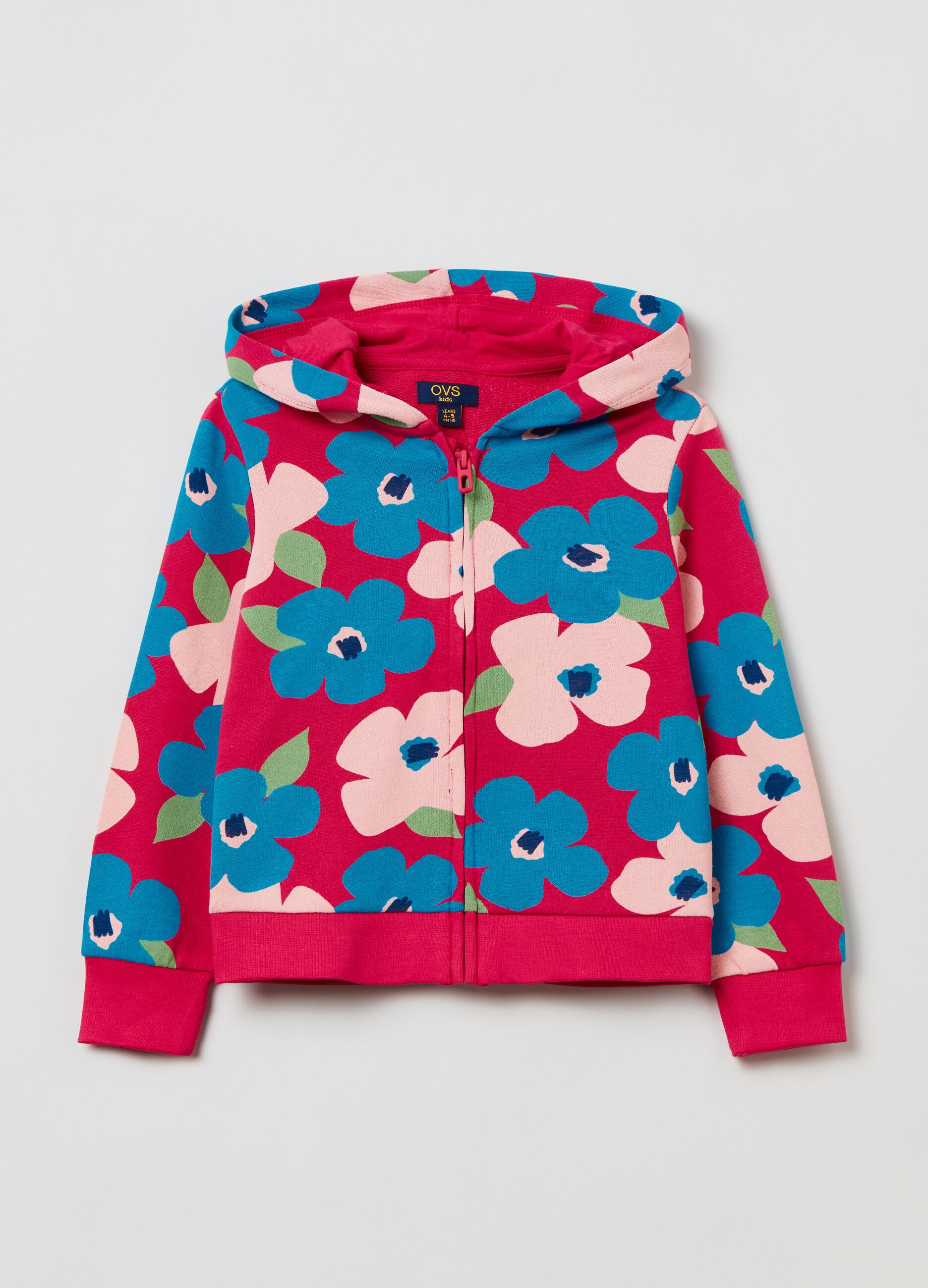 Sweatshirt with hood and flowers print