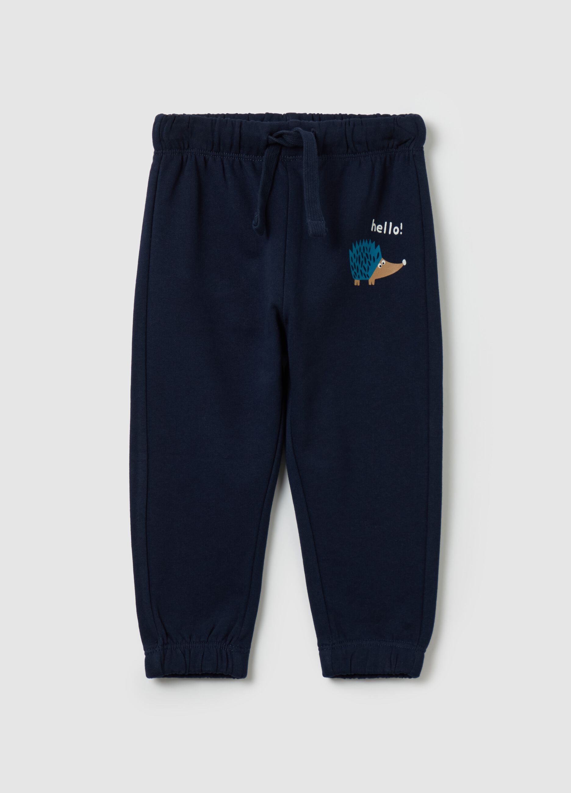 Fleece joggers with drawstring and print