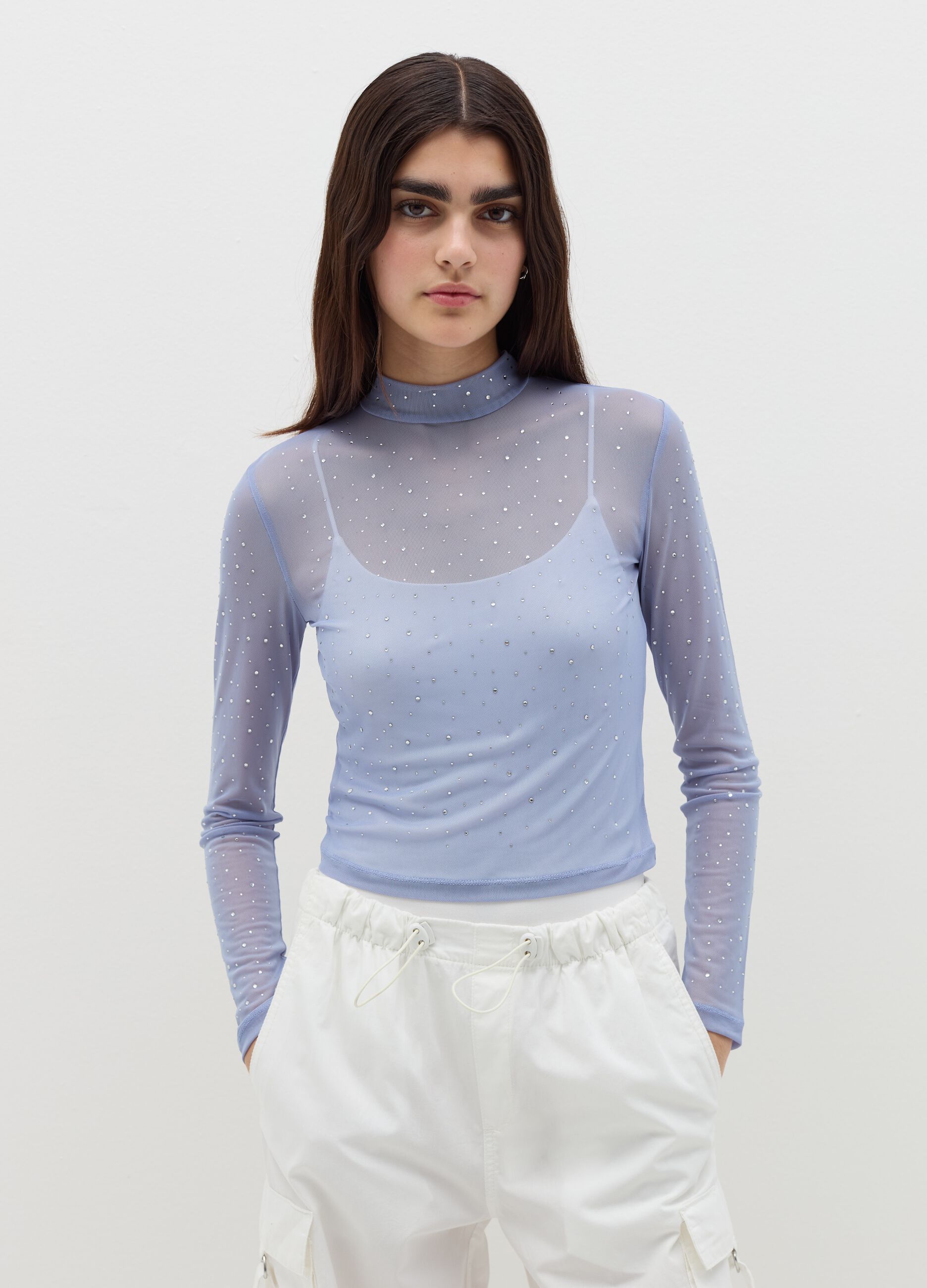 Mesh t-shirt with all-over sequins