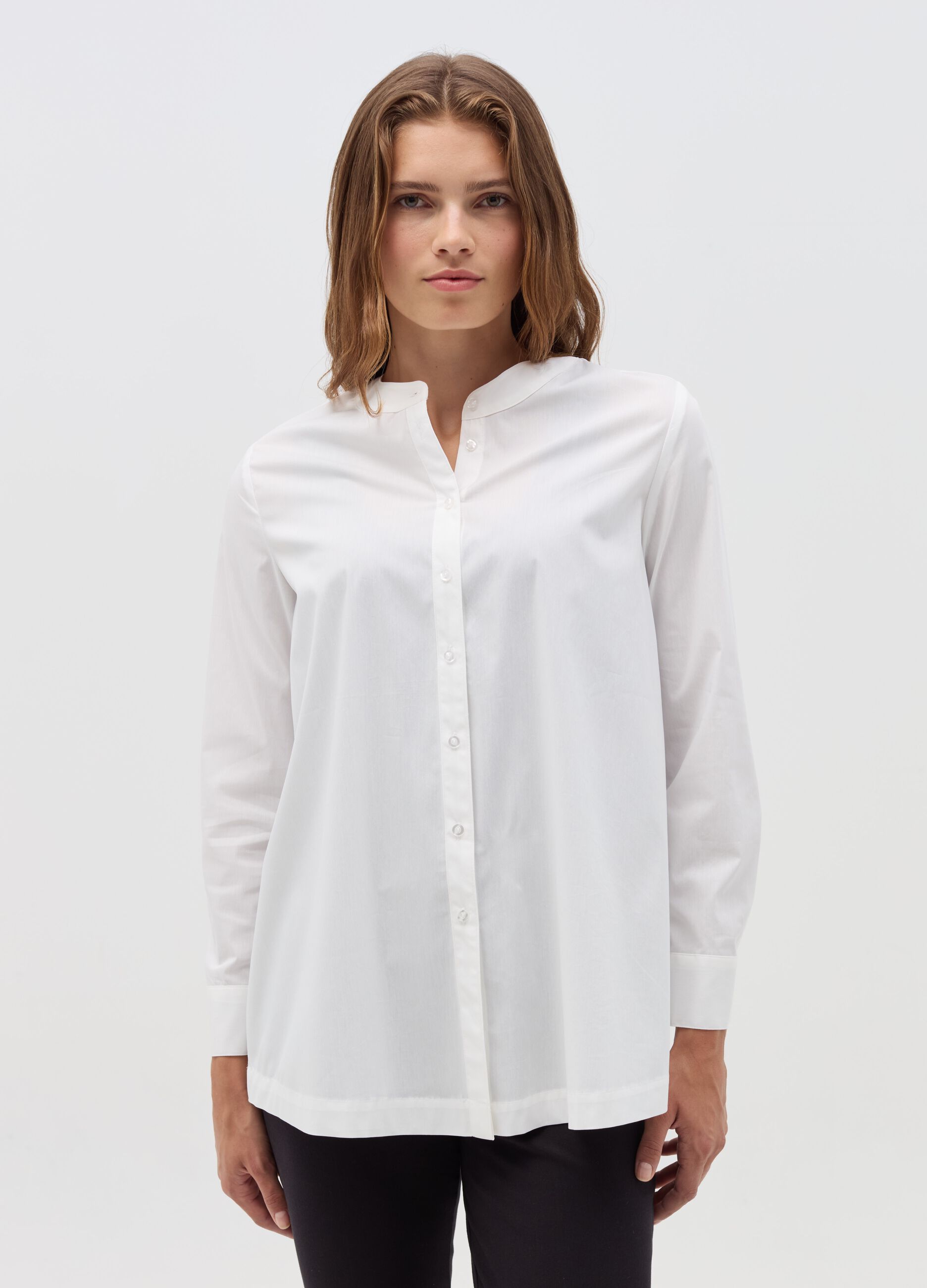 Maternity shirt with mandarin collar