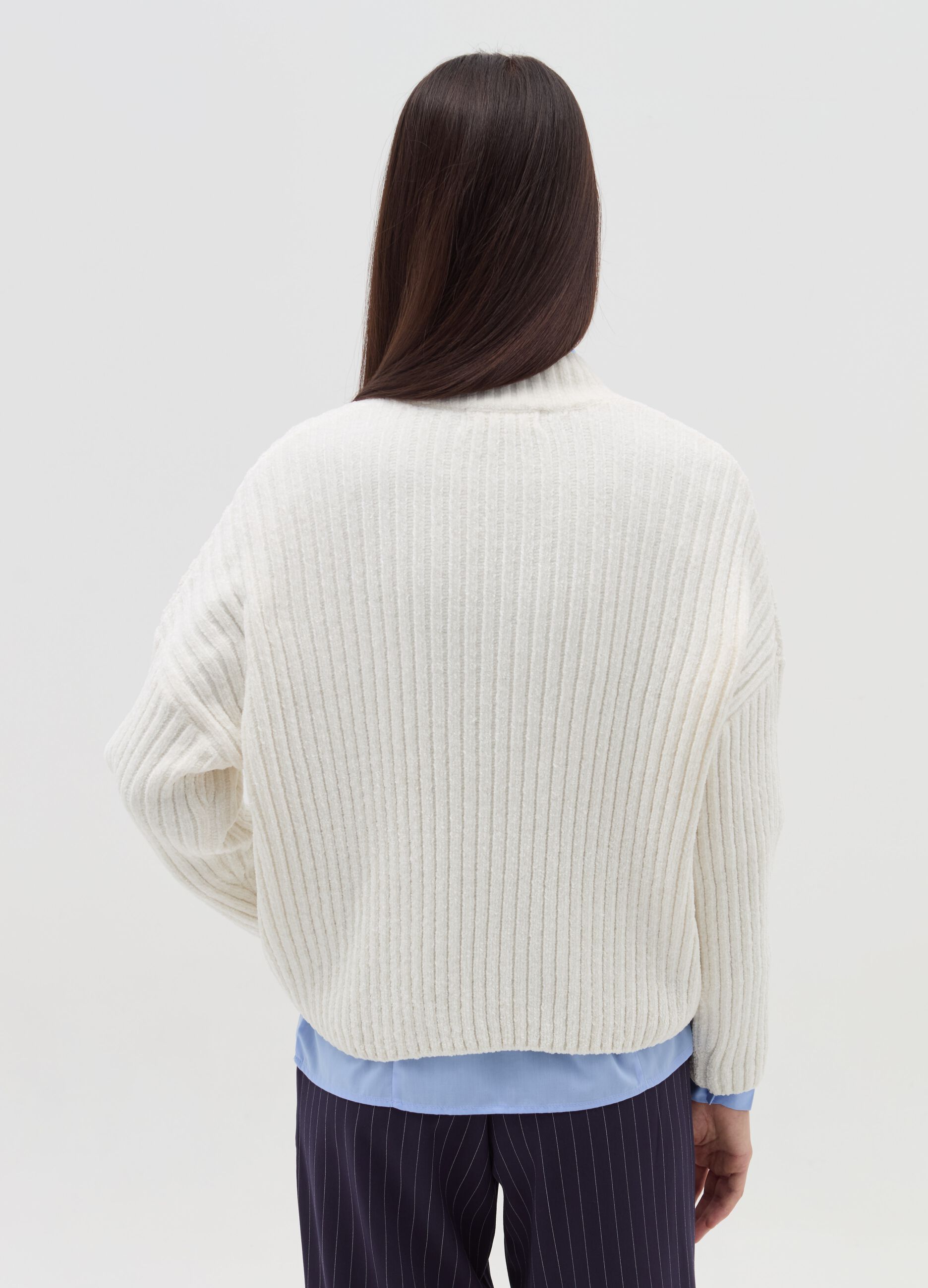 Chenille pullover with mock neck